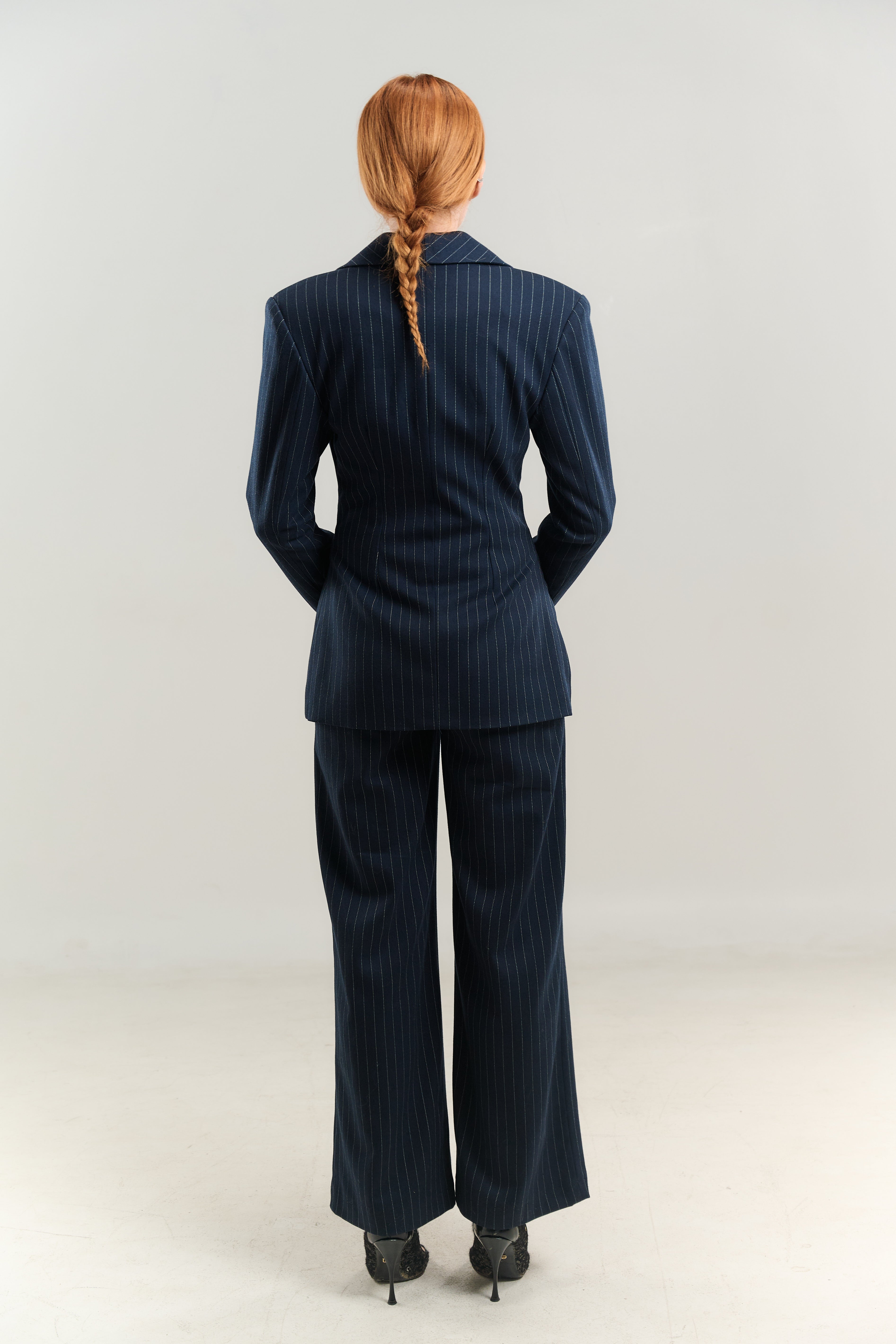 BLAZER DOUBLE BREASTED 4 BUTTONS 100% ITALIAN WOOL NAVY WHITE DOT LINING