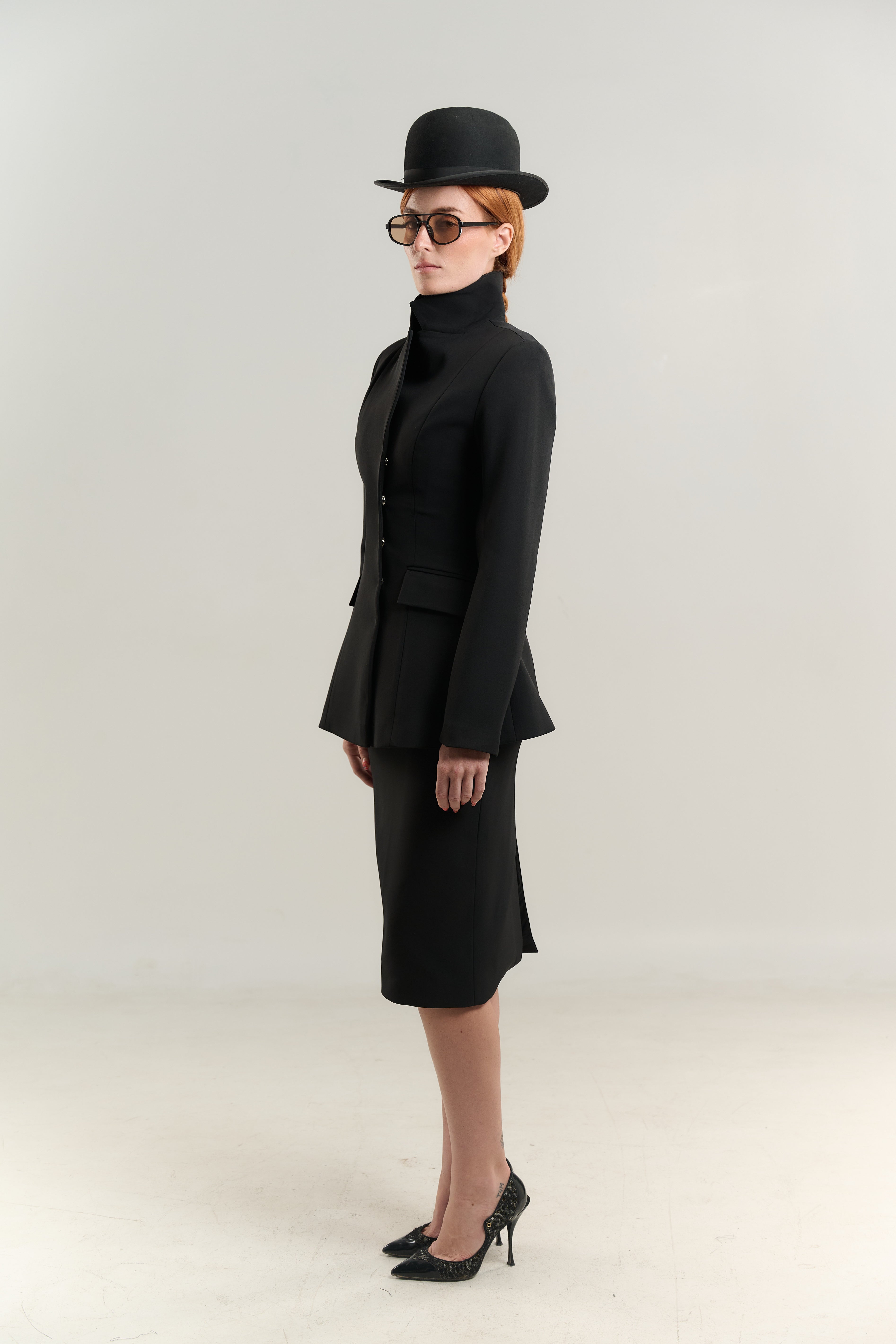 HIDDEN COLLAR WRAP BLAZER STRAIGHT SKIRT SINGLE BREASTED HIDDEN BUTTON