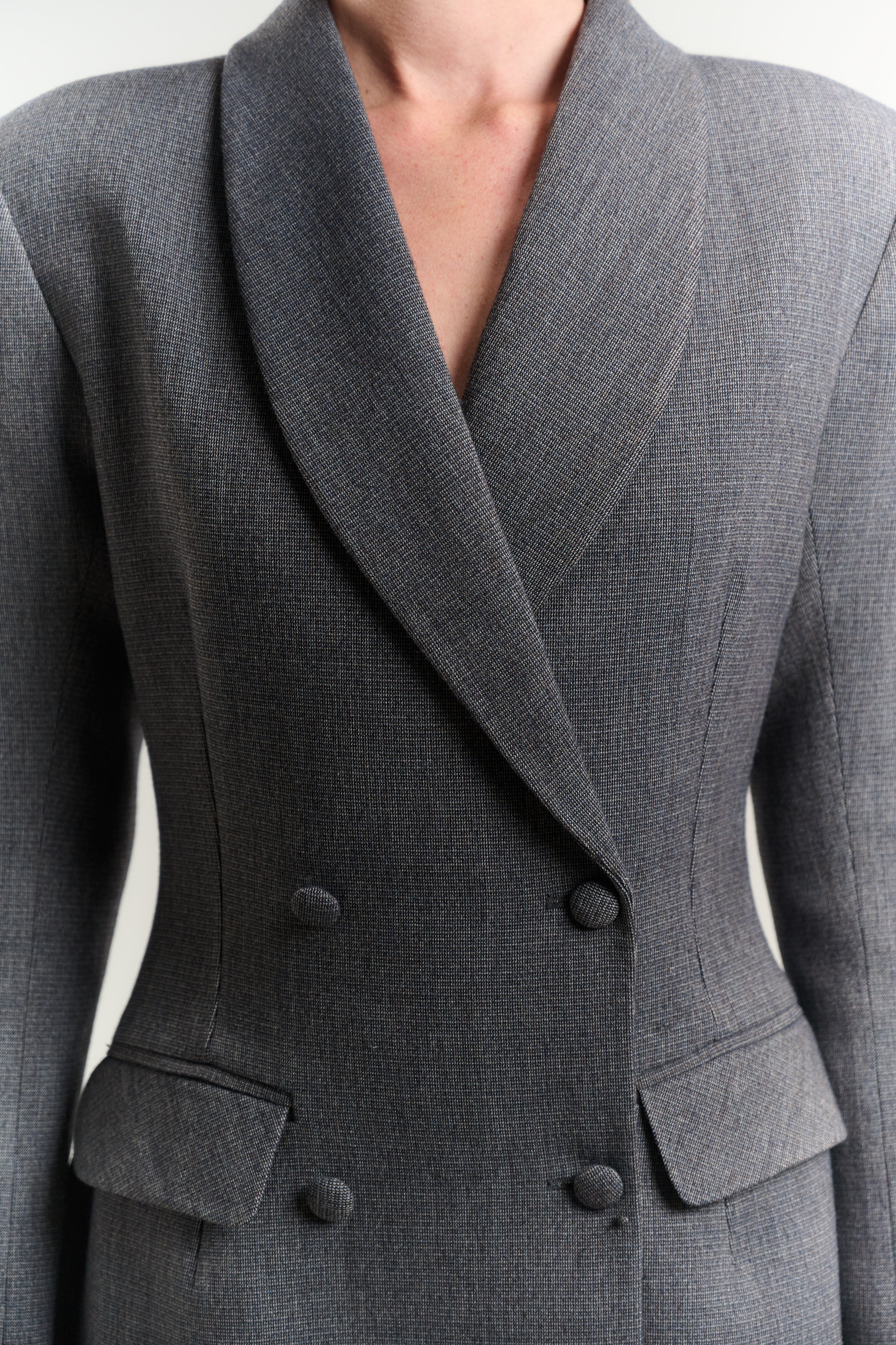 PRINCESS COAT TUXEDO NECK JETTED POCKETS WITH FLAP DOUBLE BREASTED