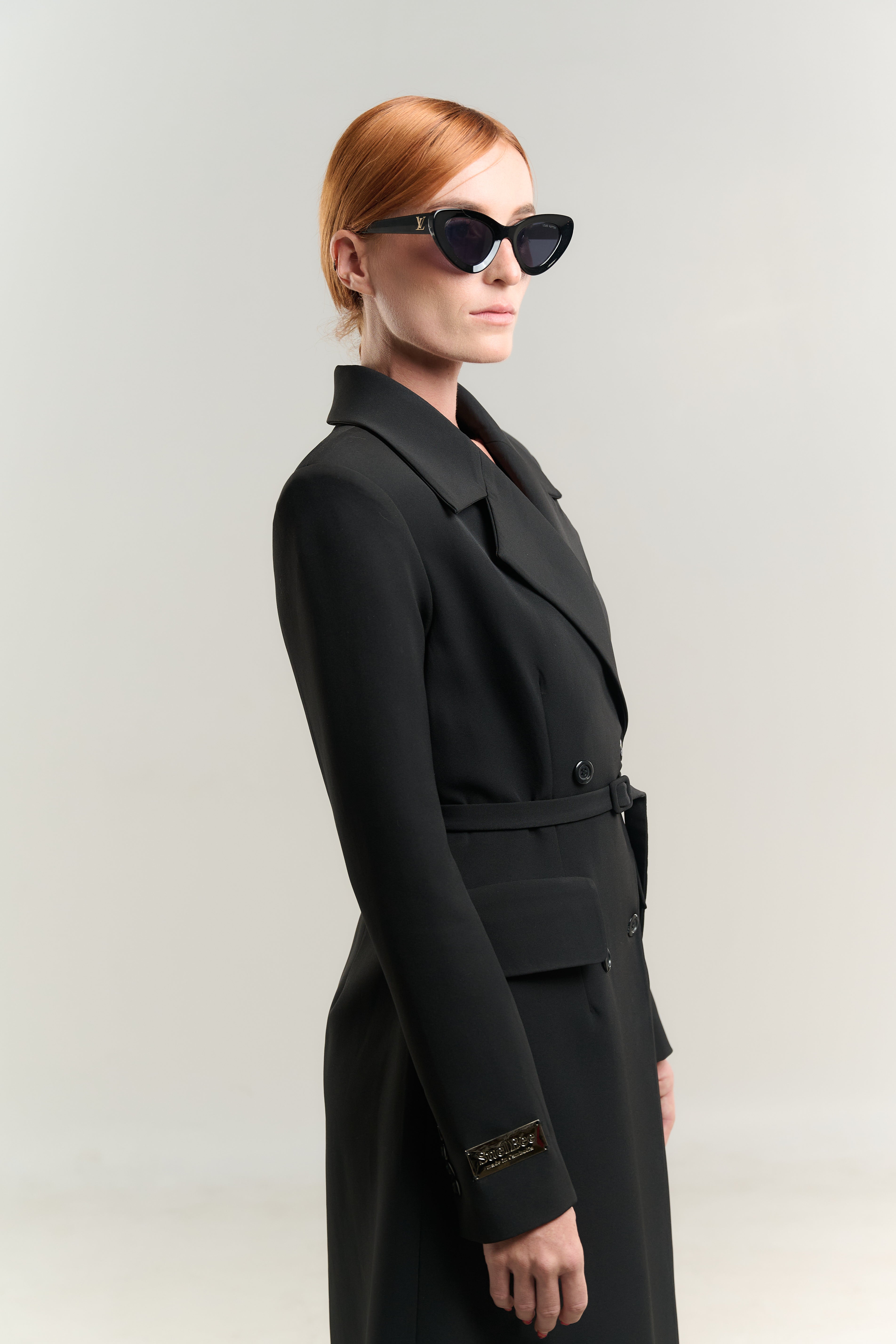 STRAIGHT COAT BLAZER NECK JETTED POCKETS WITH FLAP DOUBLE BREASTED WITH BELT