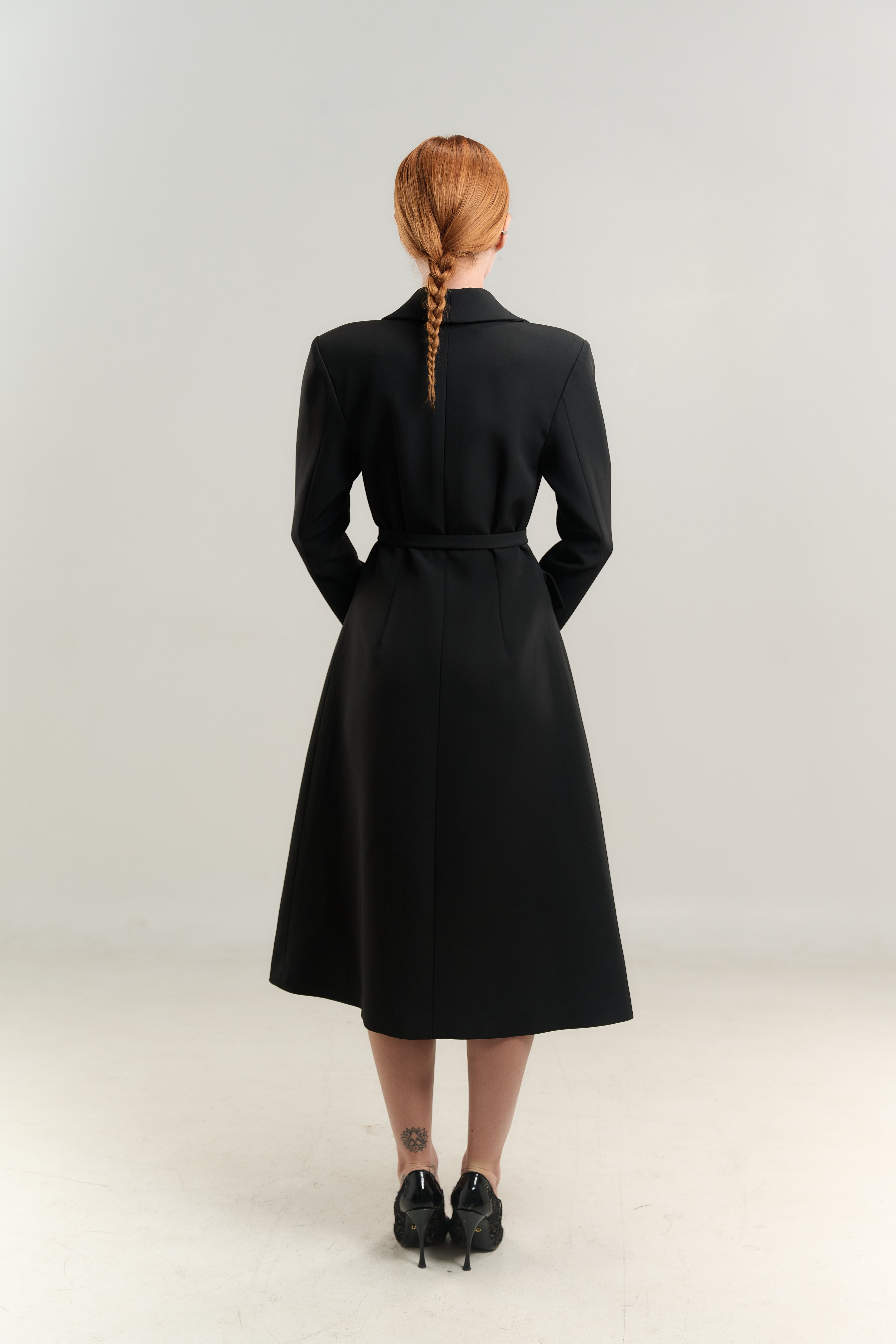 STRAIGHT COAT BLAZER NECK JETTED POCKETS WITH FLAP DOUBLE BREASTED WITH BELT