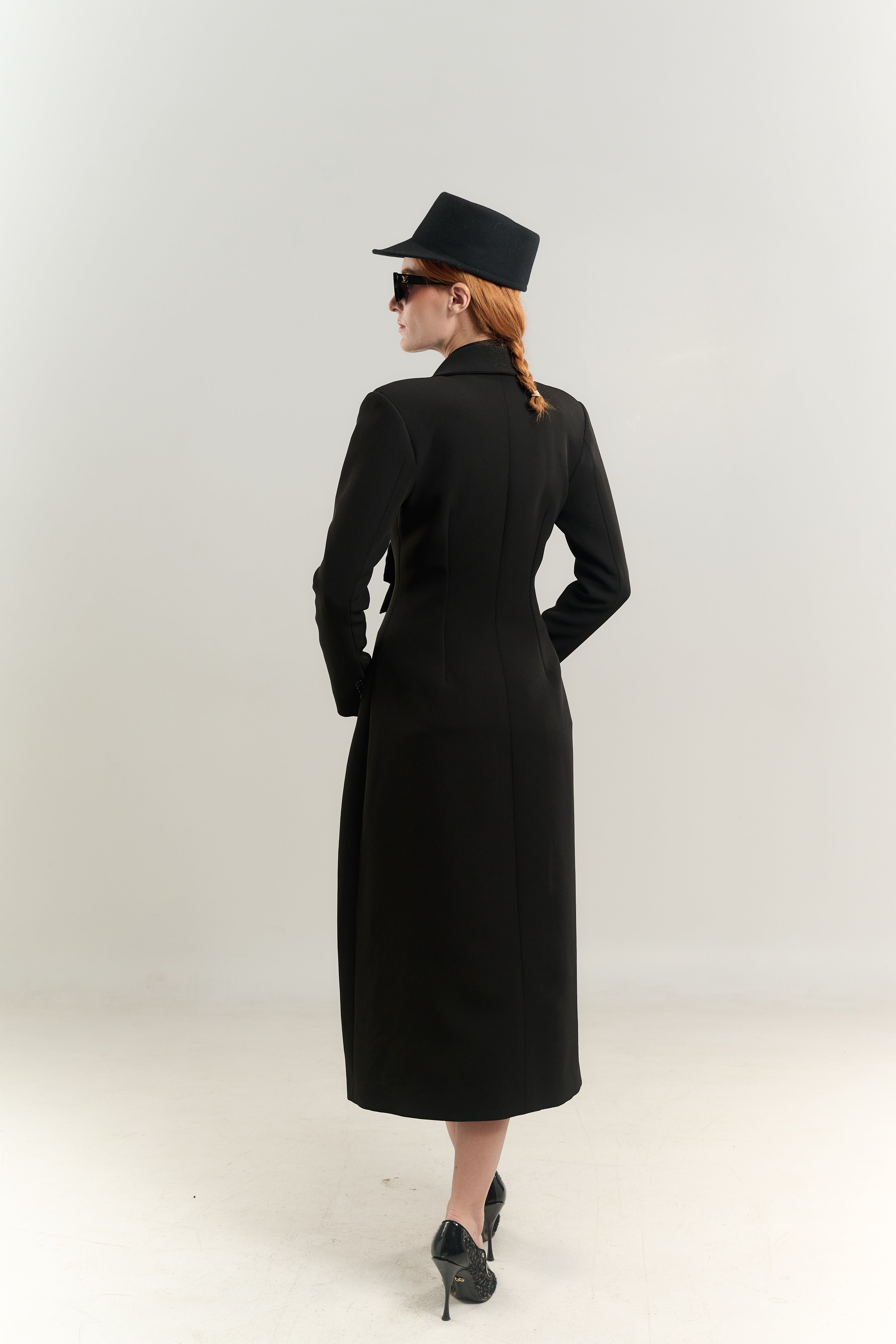 STRAIGHT COAT TUXEDO NECK SATIN TIE SHIRT SINGLE BREASTED HIDDEN BUTTONS