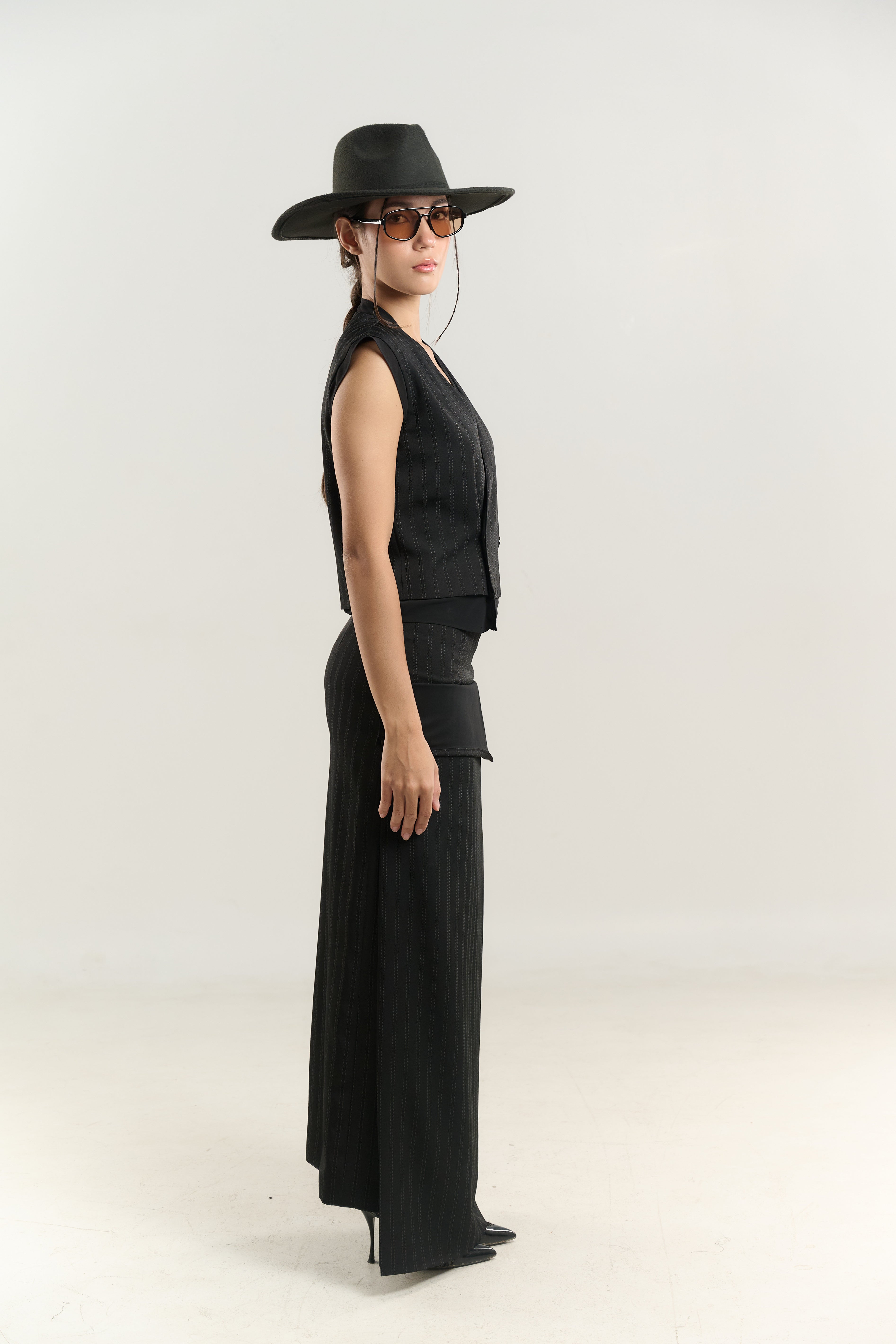 STRAIGHT VEST DOUBLE BREASTED STRAIGHT SKIRT DOUBLE LAYER SIDE BUTTON