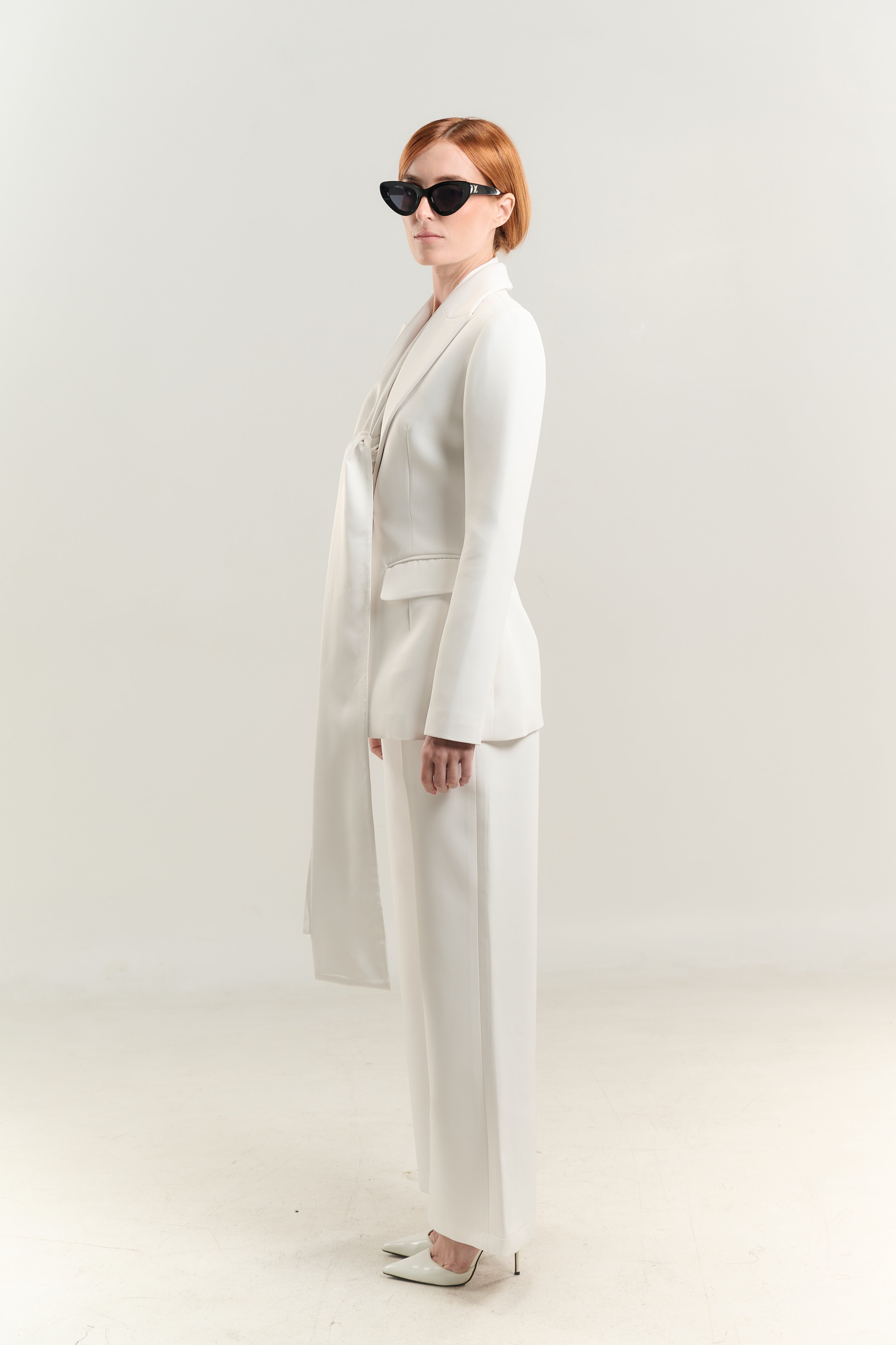 WHITE BLAZER LINEN TIE SINGLE BREASTED