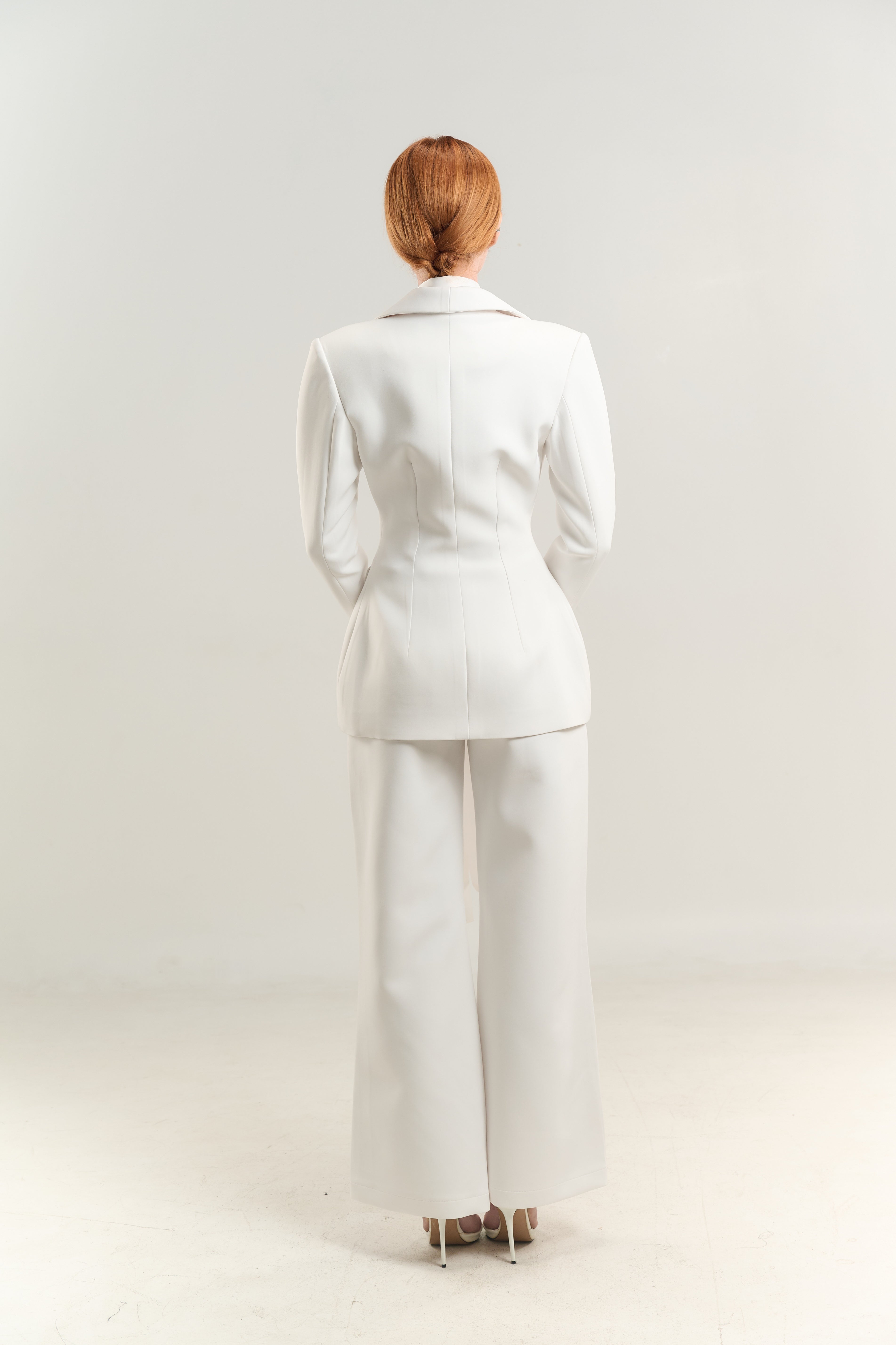 WHITE BLAZER LINEN TIE SINGLE BREASTED