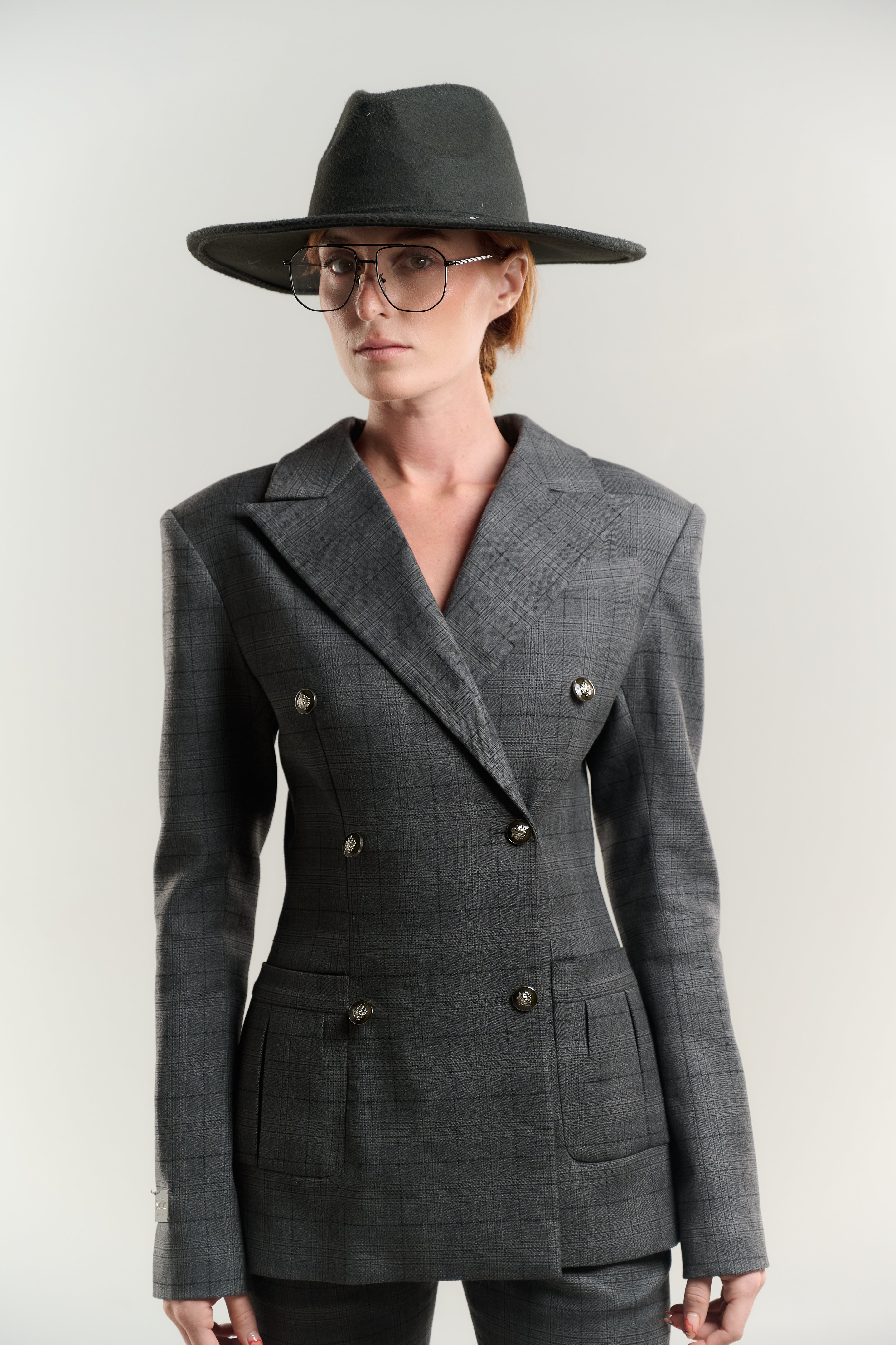 1970S BLAZER SUIT INVERTED PLEATED POCKETS DOUBLE BREASTED