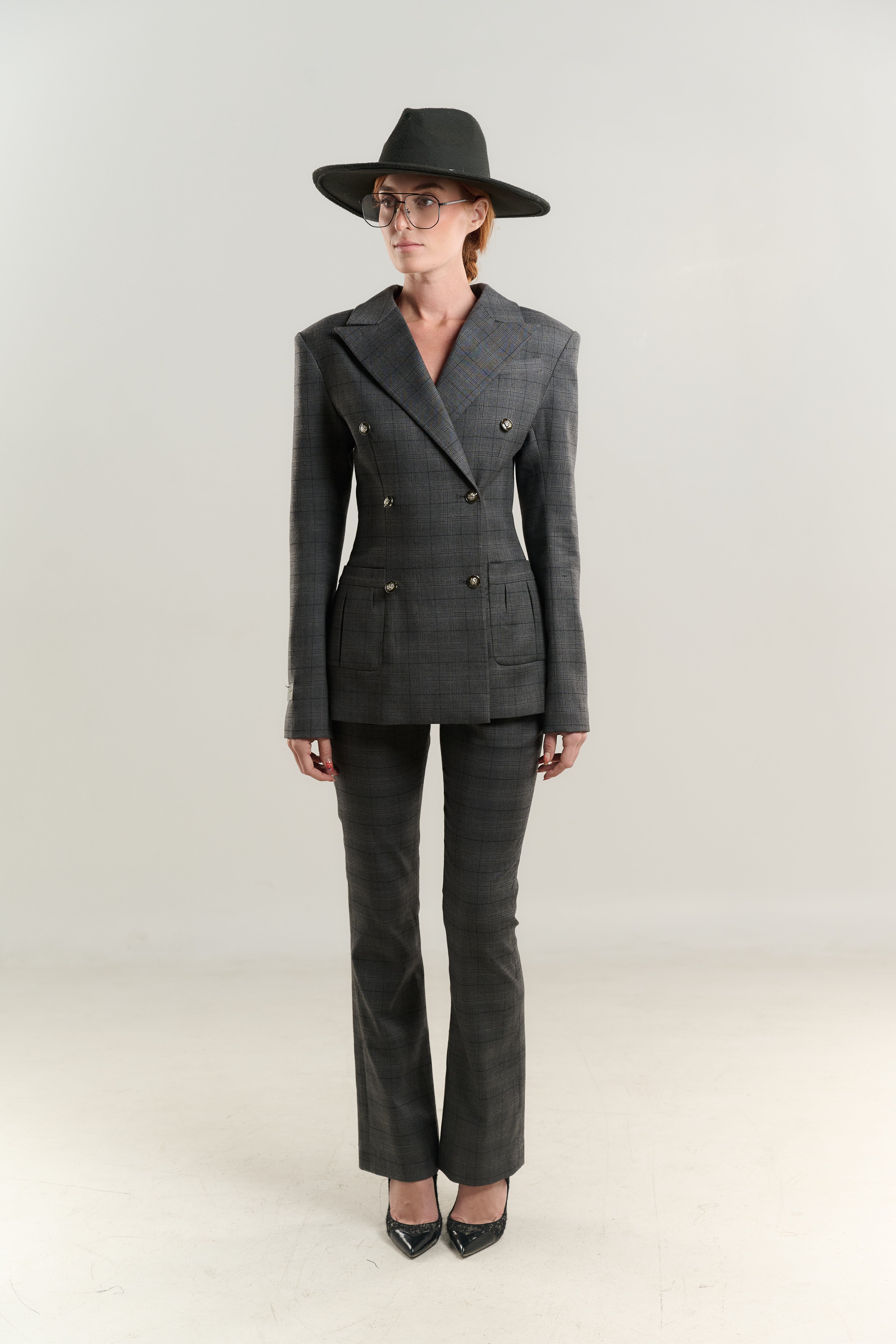 1970S BLAZER SUIT INVERTED PLEATED POCKETS DOUBLE BREASTED