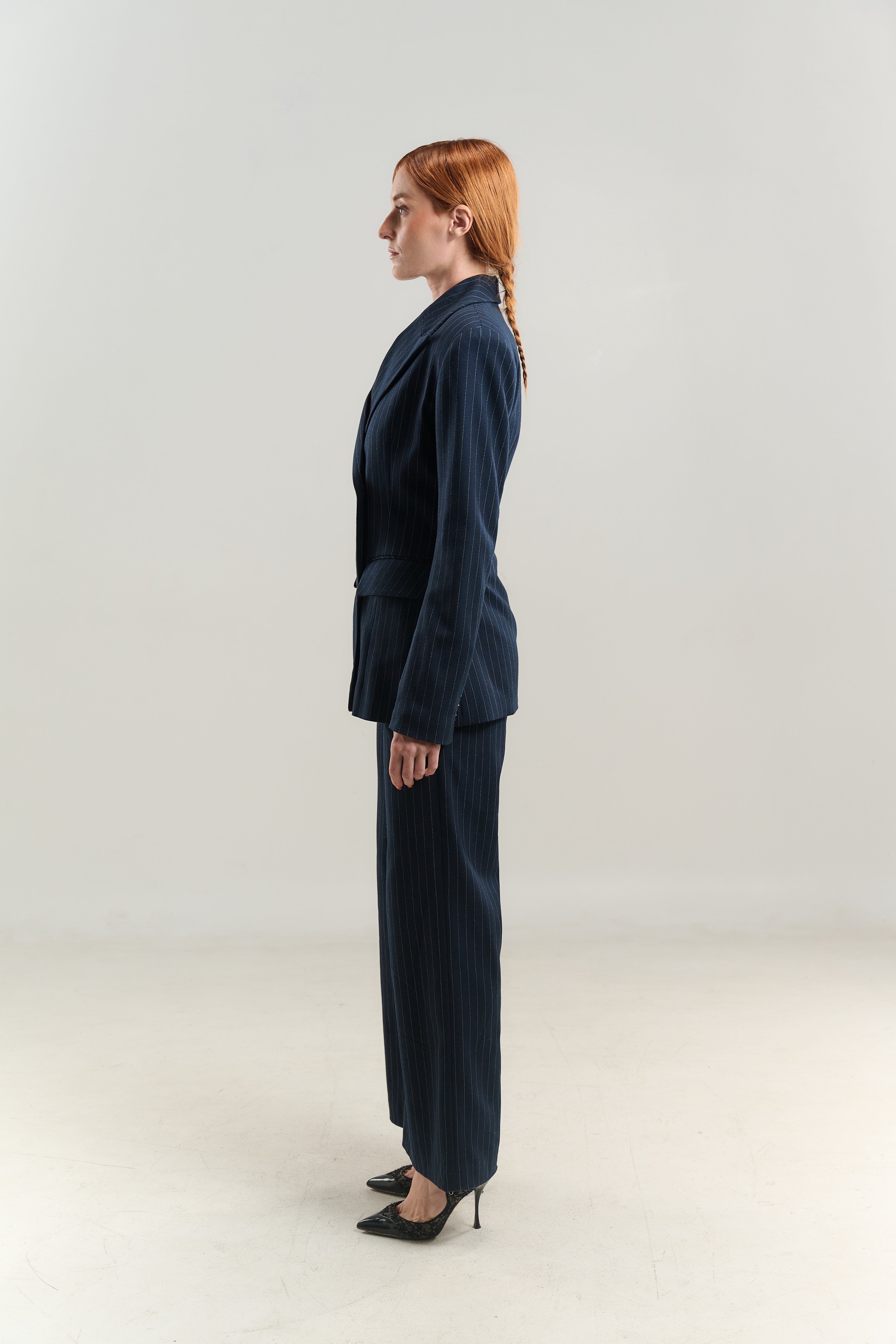 BLAZER DOUBLE BREASTED 4 BUTTONS 100% ITALIAN WOOL NAVY WHITE DOT LINING