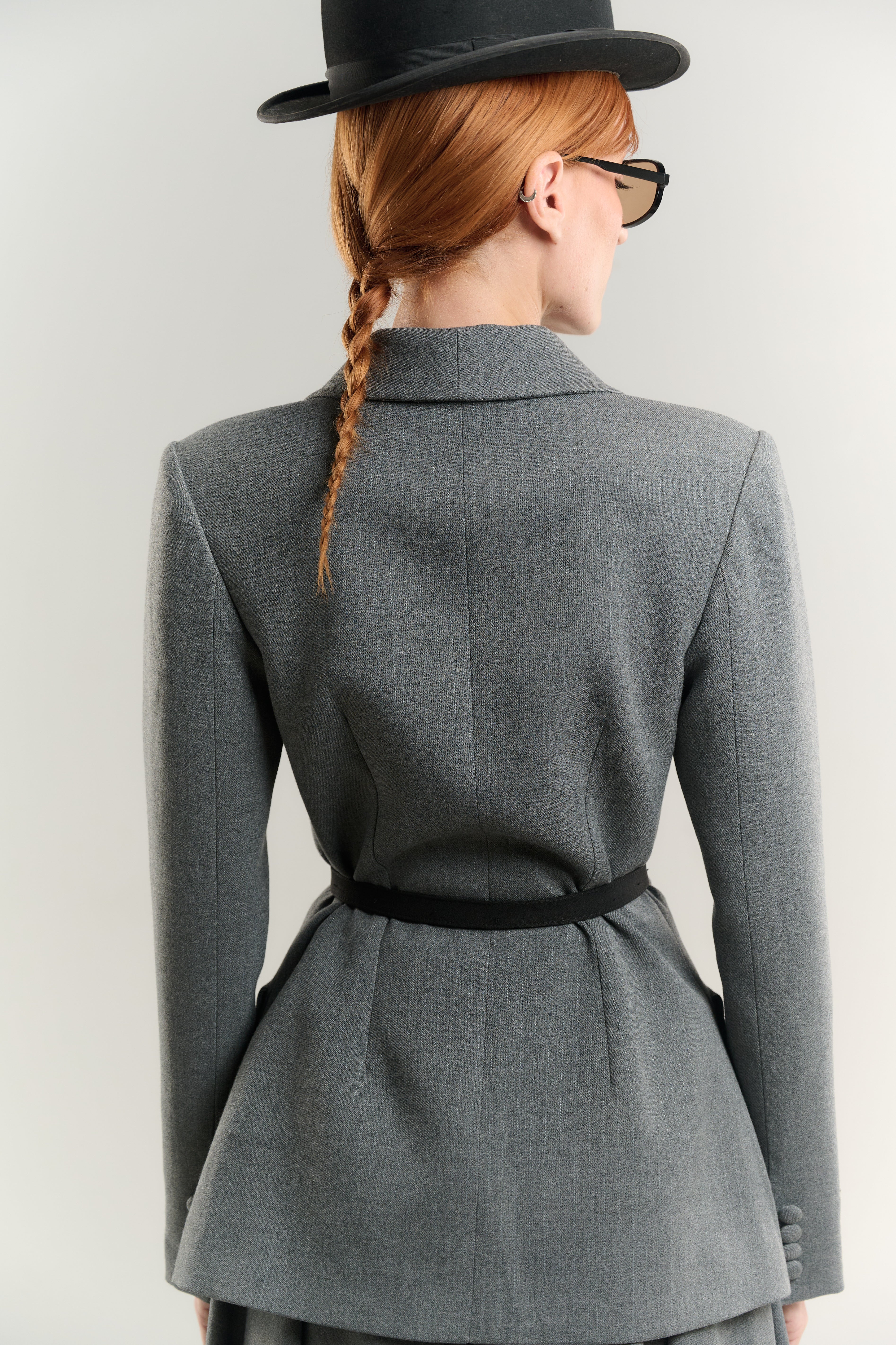 BLAZER WITH GATHERED LONG SKIRT JETTED POCKETS WITH FLAP SINGLE BREASTED WITH BELT