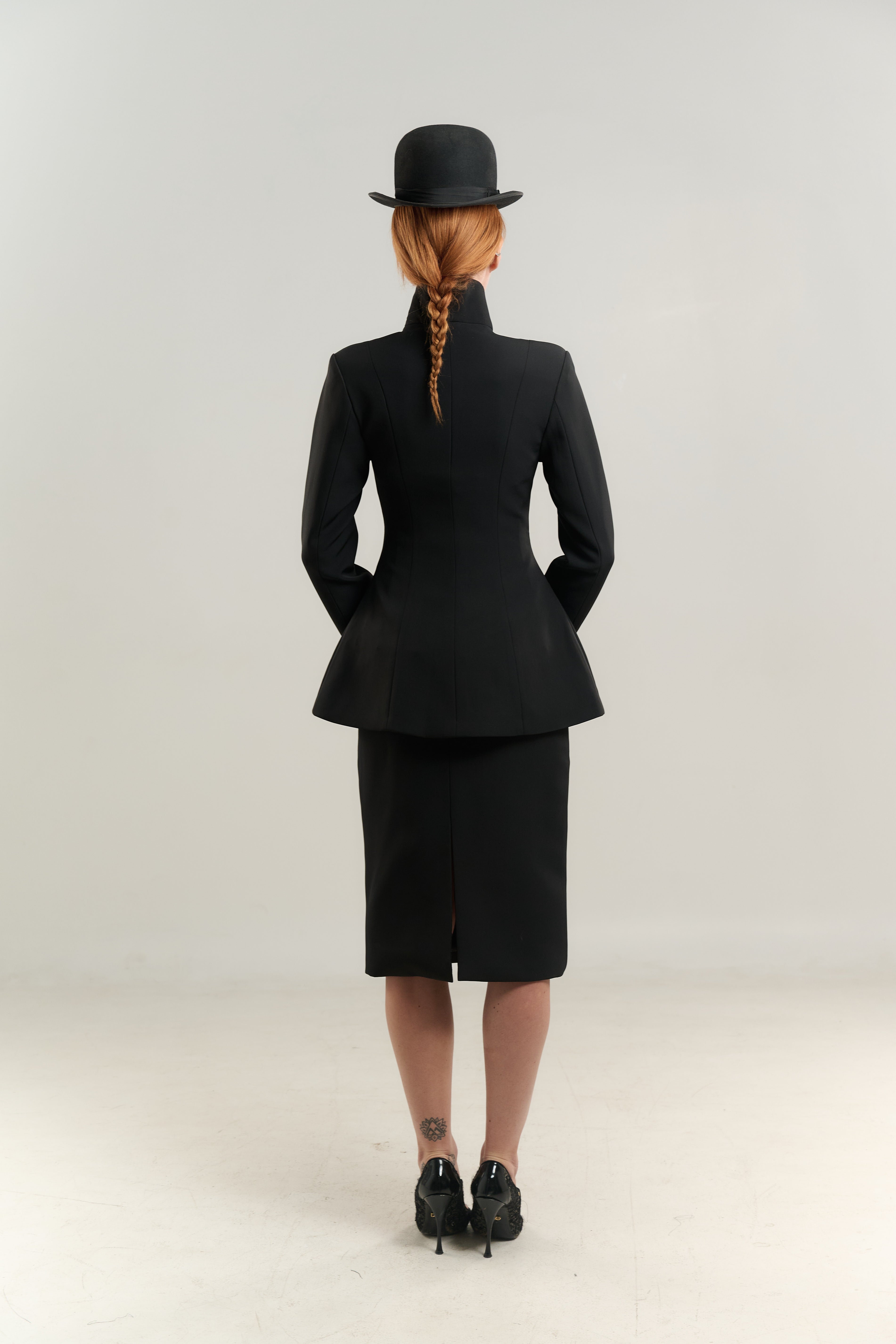 HIDDEN COLLAR WRAP BLAZER STRAIGHT SKIRT SINGLE BREASTED HIDDEN BUTTON