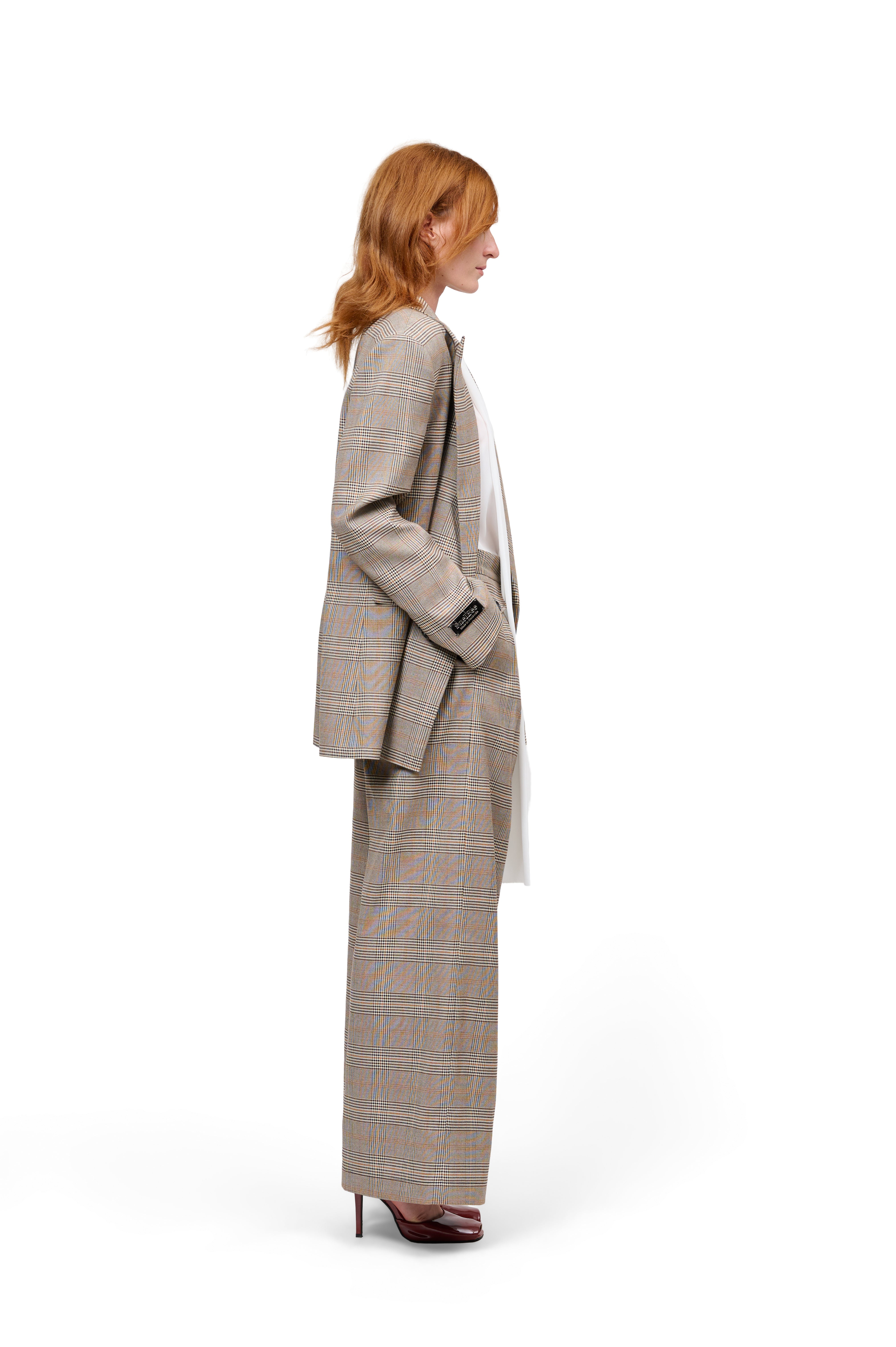OVERSIZED BLAZER CLASSIC PLAID CHECK BEIGE DOUBLE BREASTED HIGH WAISTED WIDE LEG TROUSERS