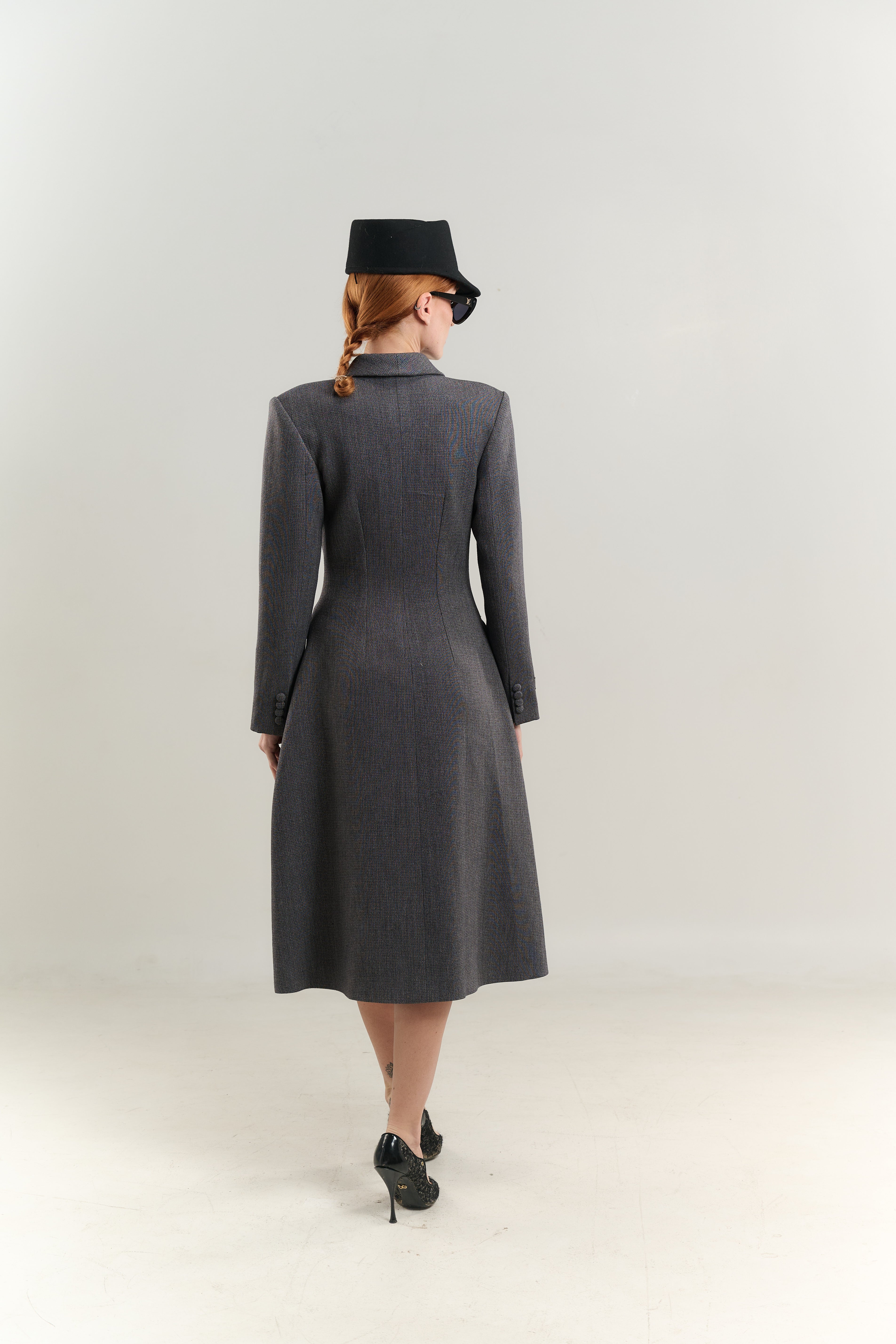 PRINCESS COAT TUXEDO NECK JETTED POCKETS WITH FLAP DOUBLE BREASTED