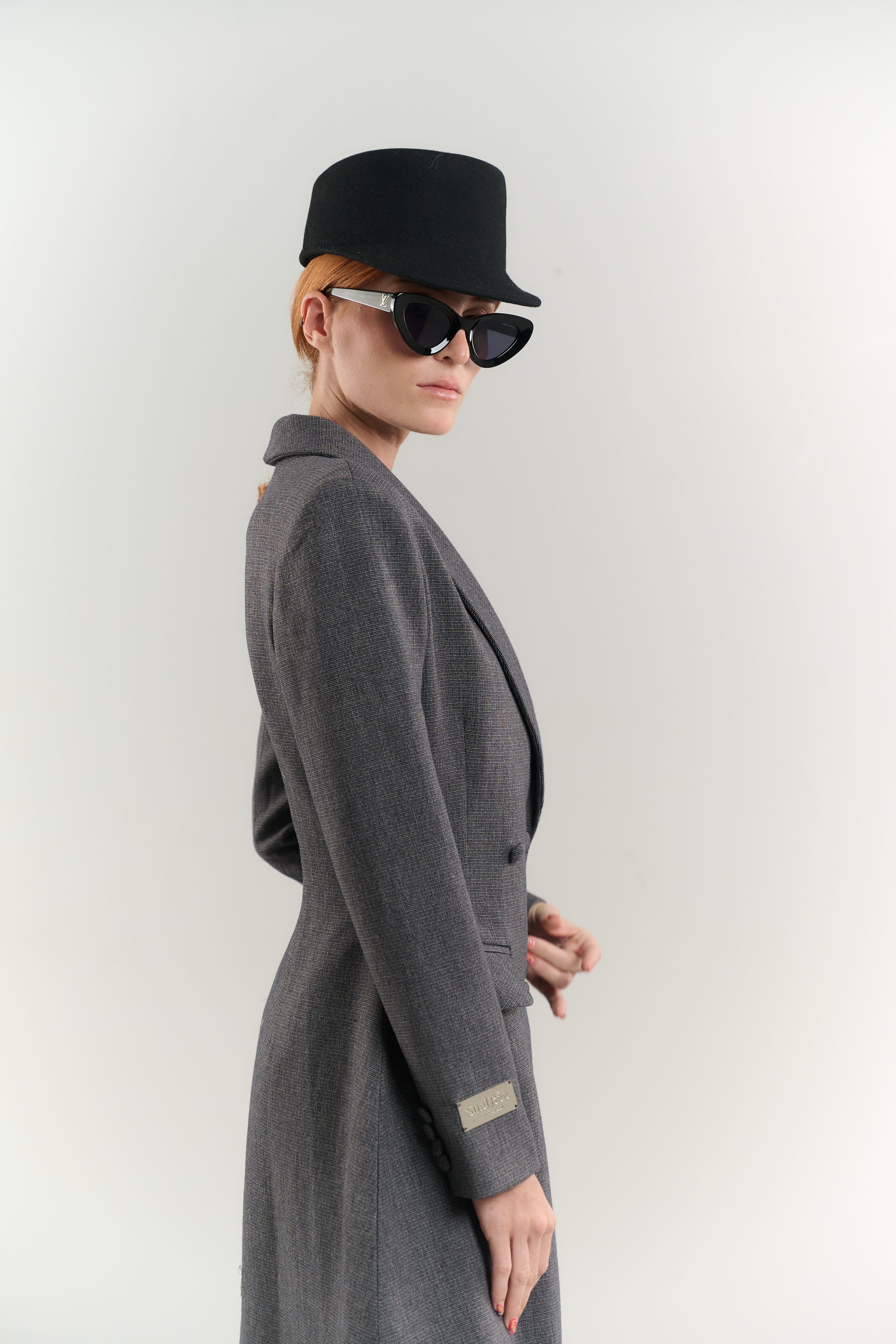 PRINCESS COAT TUXEDO NECK JETTED POCKETS WITH FLAP DOUBLE BREASTED