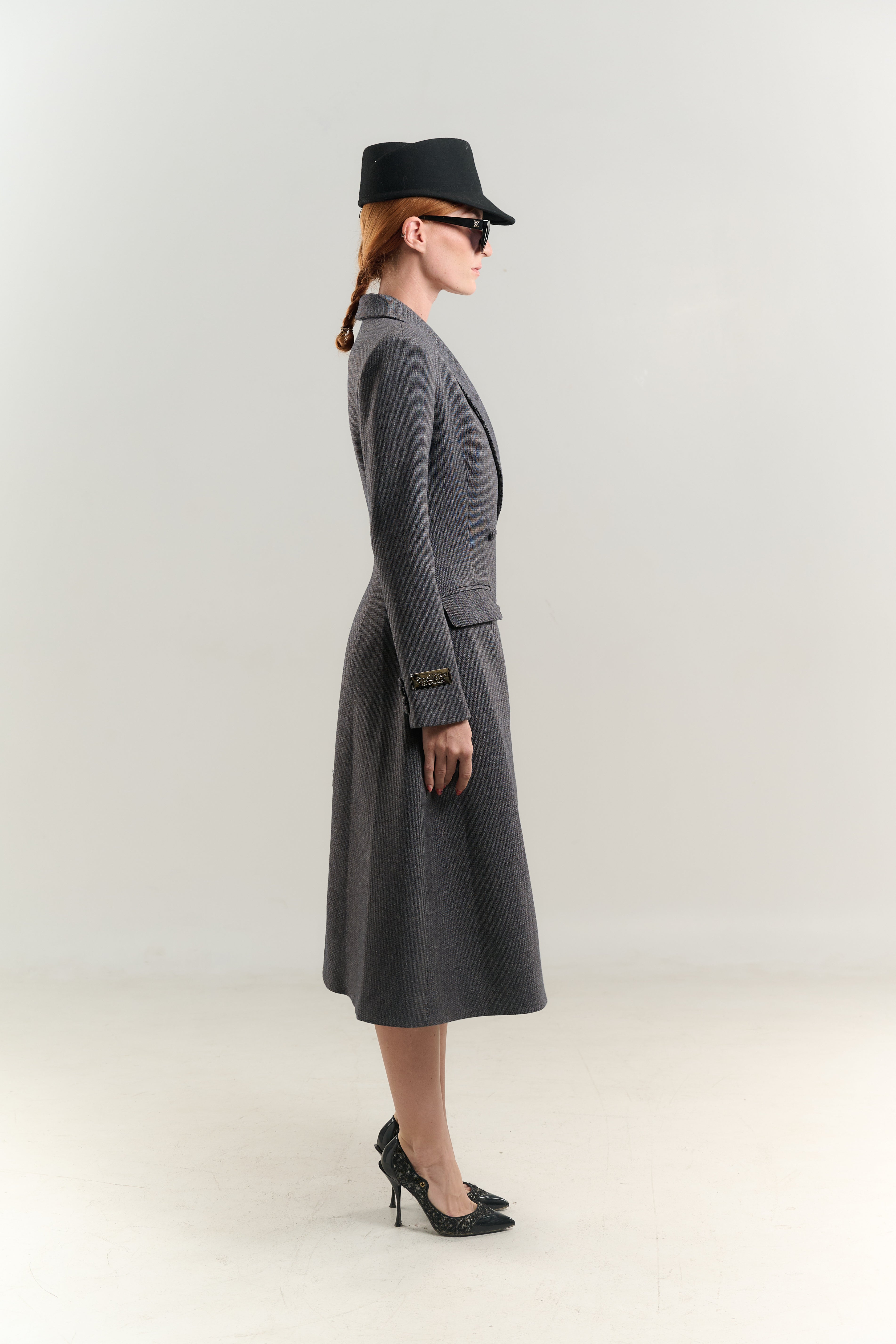 PRINCESS COAT TUXEDO NECK JETTED POCKETS WITH FLAP DOUBLE BREASTED