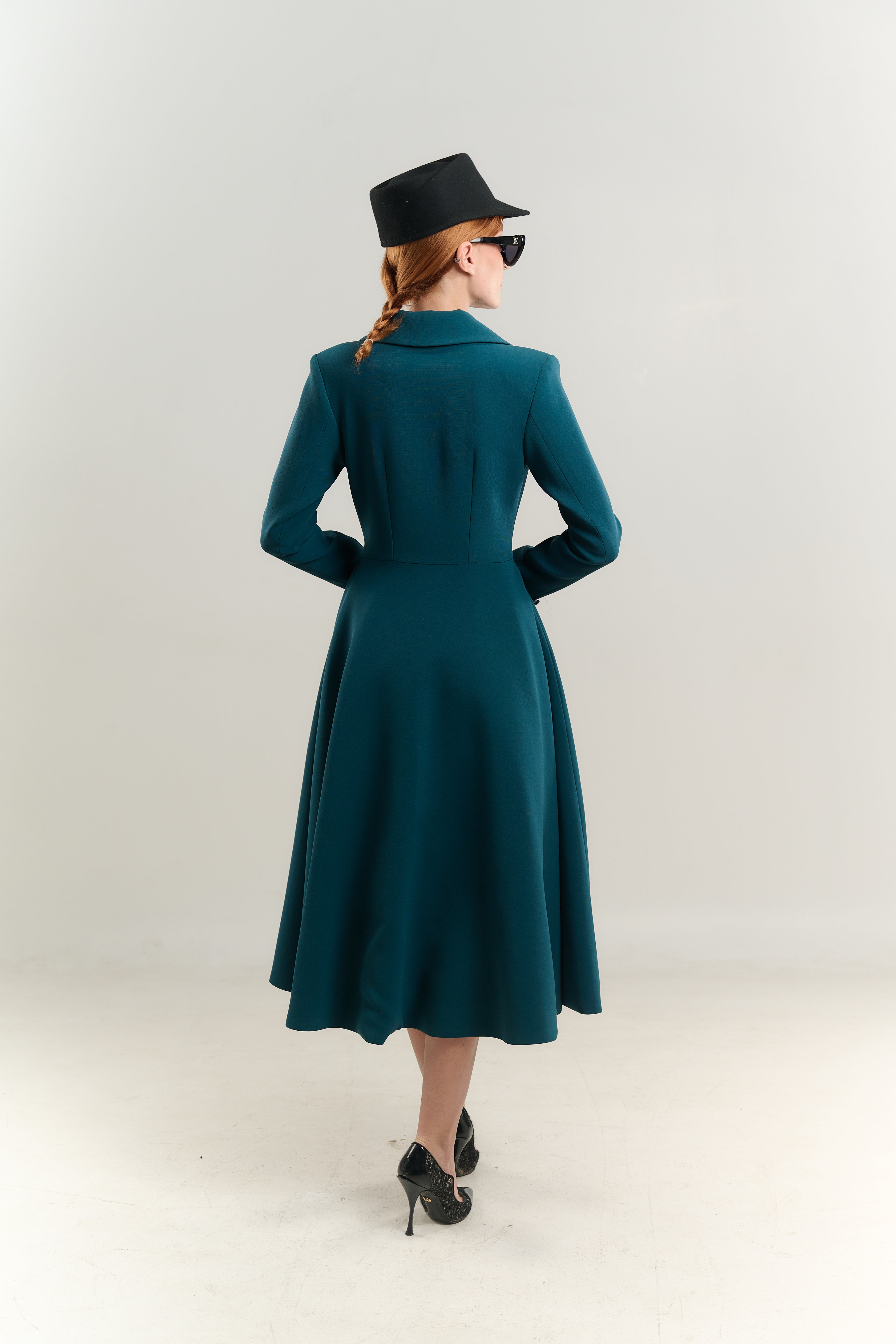 PRINCESS SWING COAT BLAZER NECK DOUBLE BREASTED EMERALD BLUE