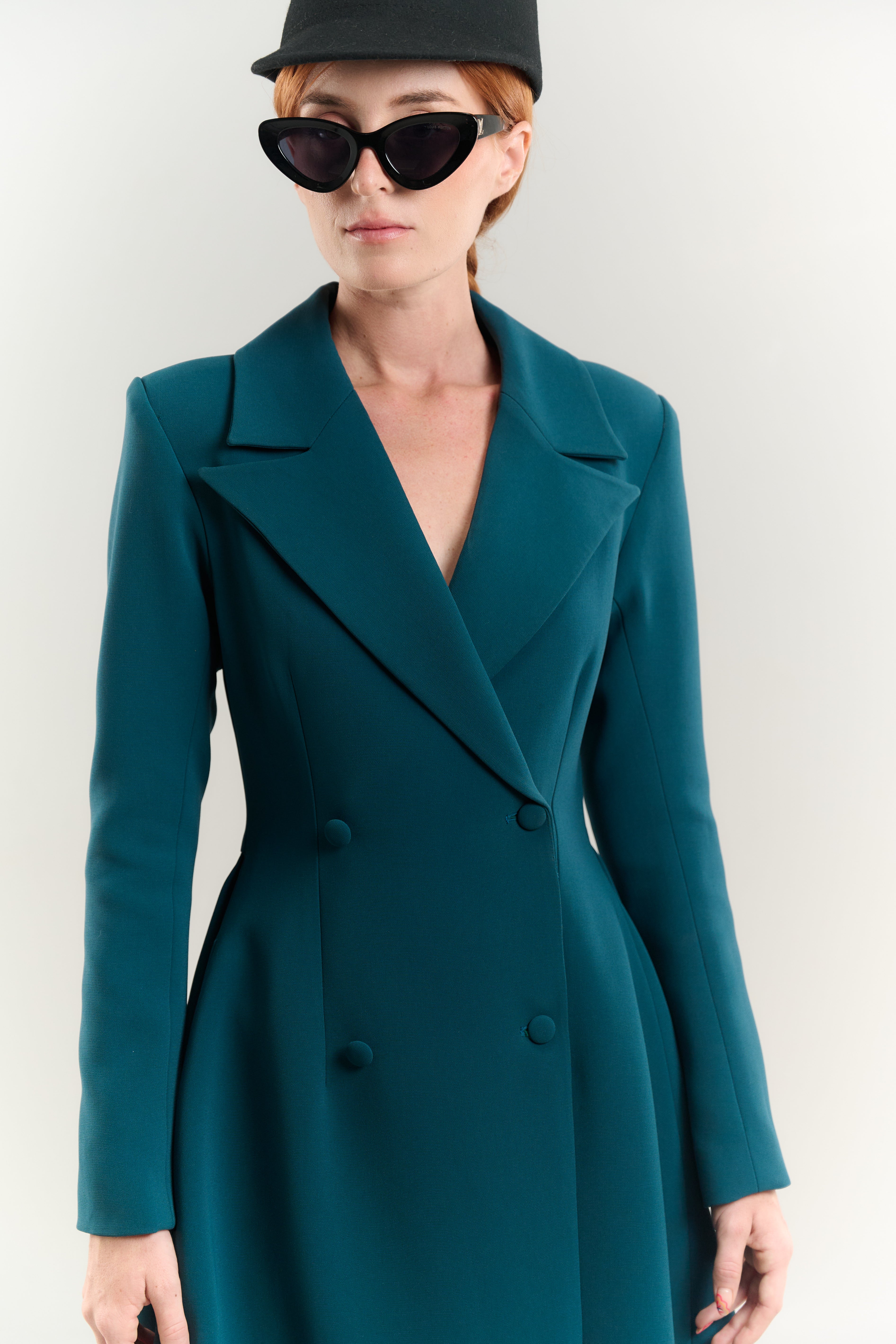 PRINCESS SWING COAT BLAZER NECK DOUBLE BREASTED EMERALD BLUE