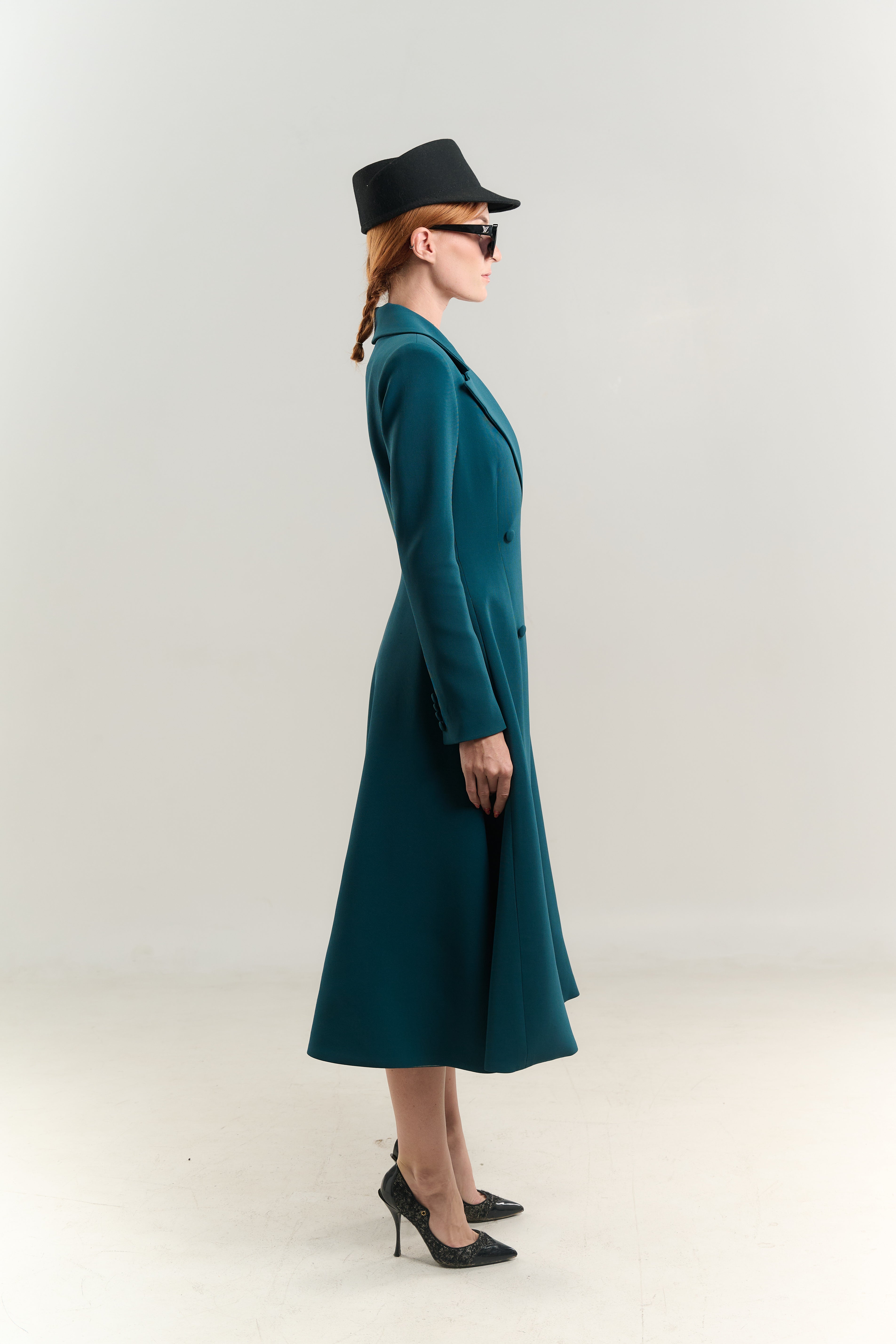 PRINCESS SWING COAT BLAZER NECK DOUBLE BREASTED EMERALD BLUE