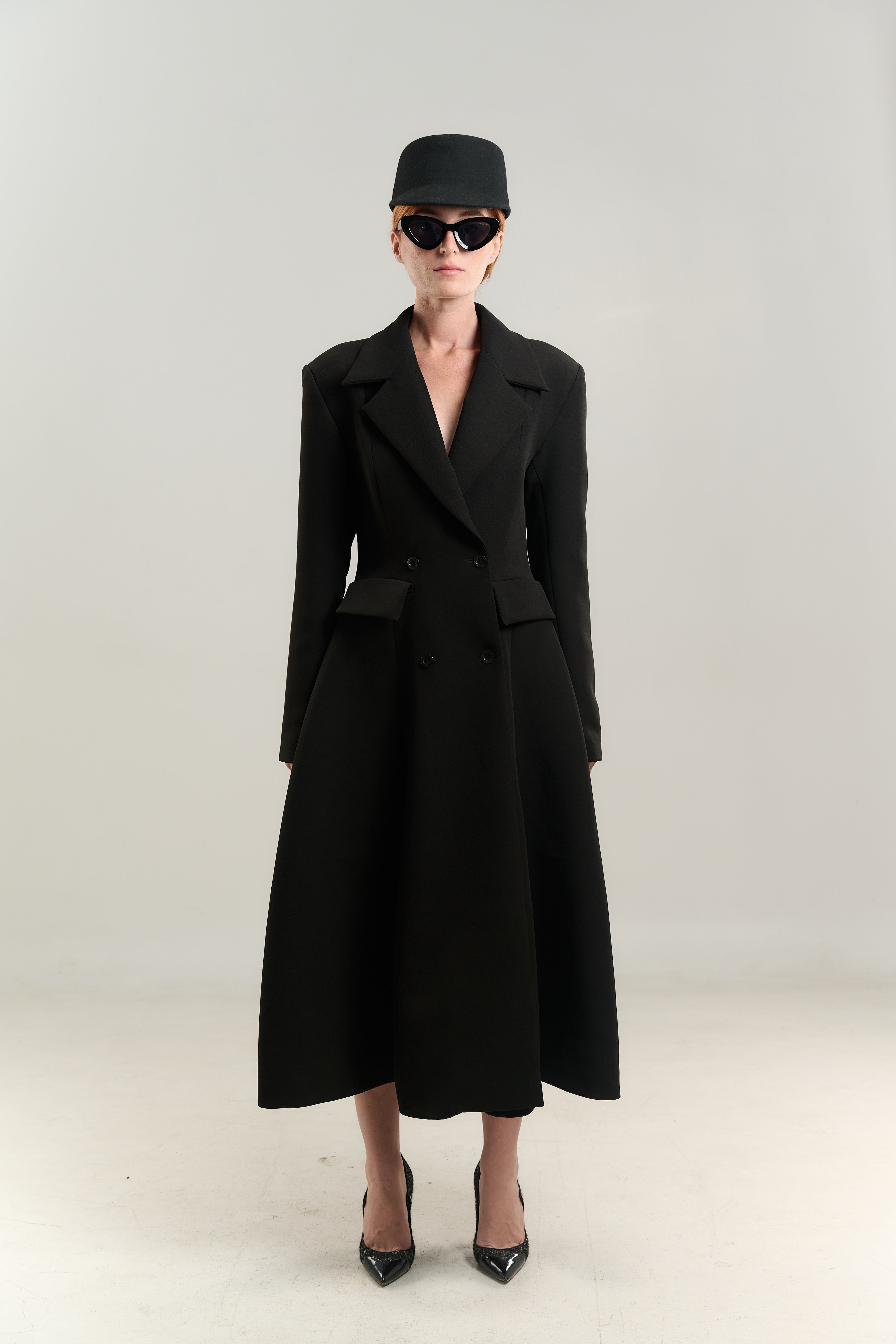 PRINCESS SWING COAT BLAZER JETTED POCKETS WITH FLAP DOUBLE BREASTED