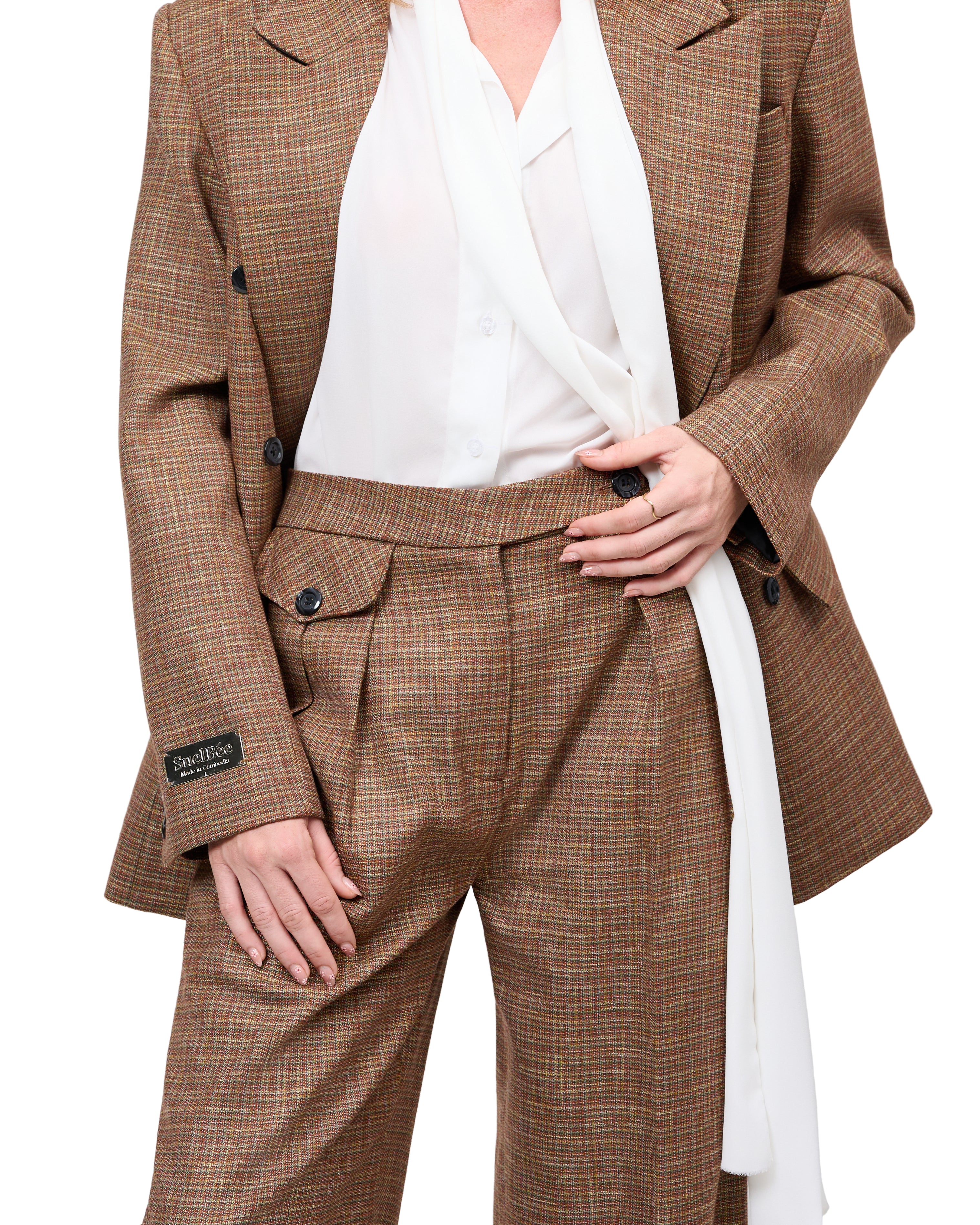 RUST TONED PLAID CHECK OVERSIZED BLAZER DOUBLE BREASTED MATCHING HIGH WAISTED WIDE LEG TROUSERS