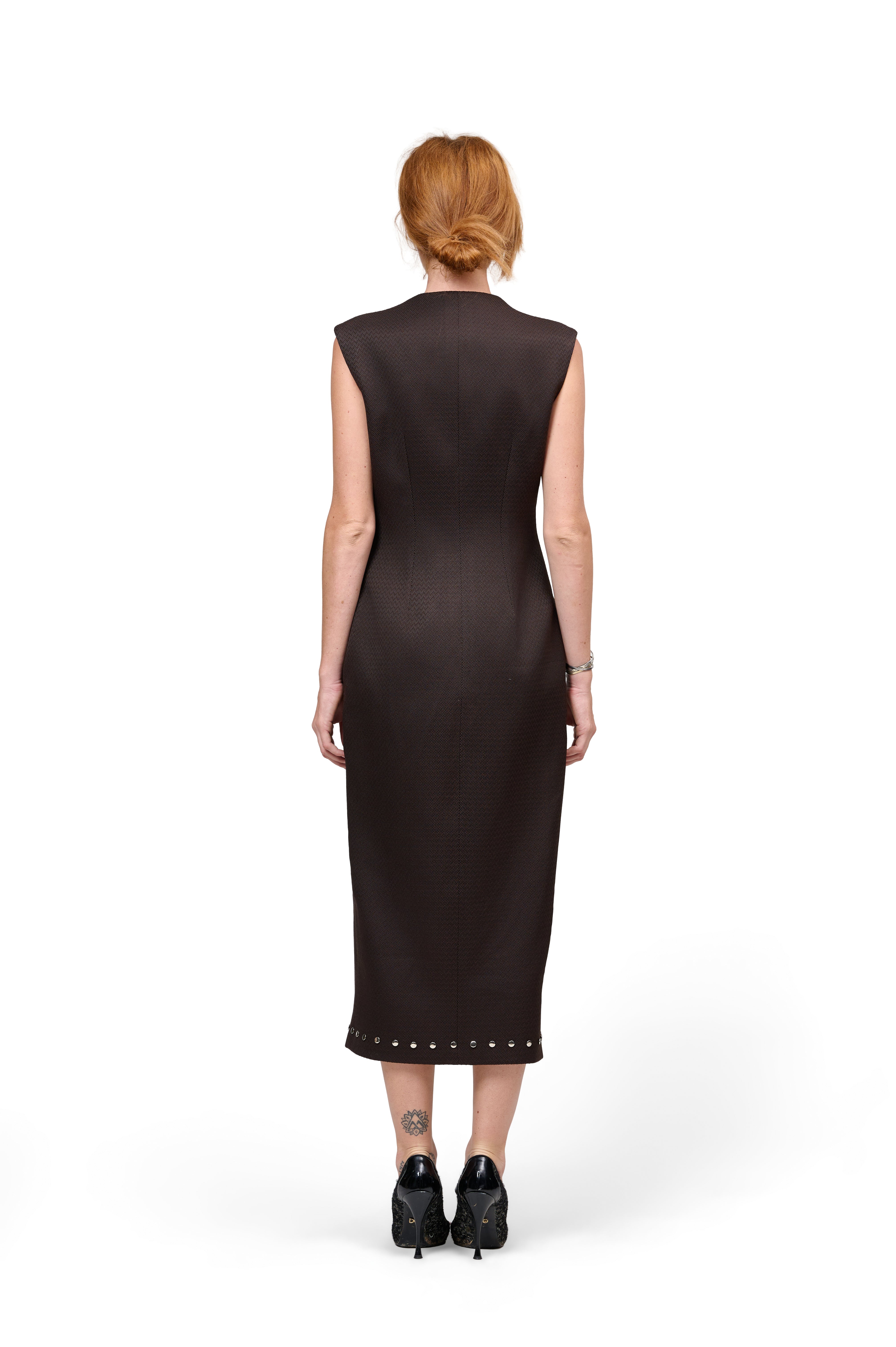 SLEEVELESS MIDI COAT DRESS ESPRESSO BROWN