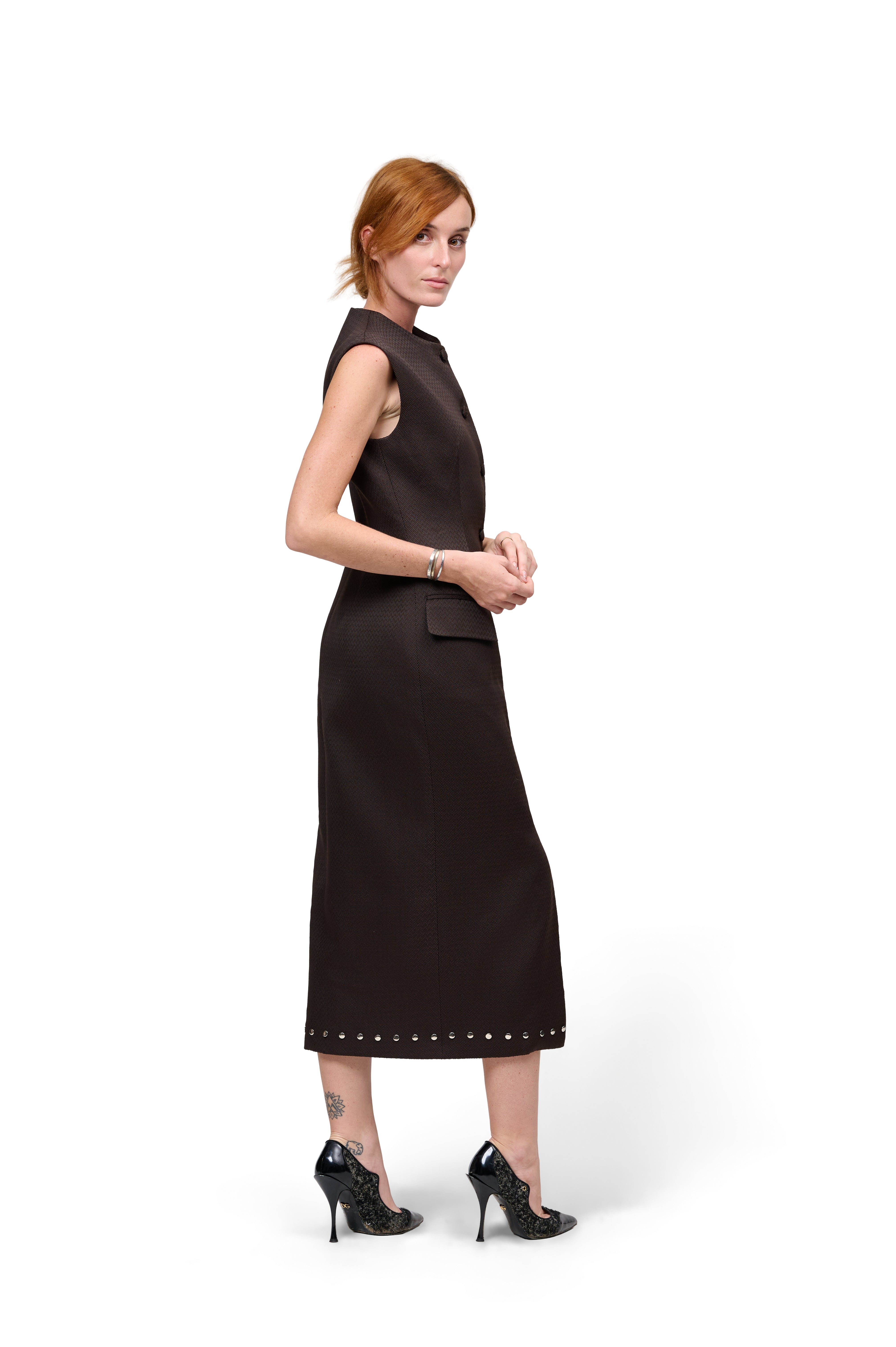 SLEEVELESS MIDI COAT DRESS ESPRESSO BROWN