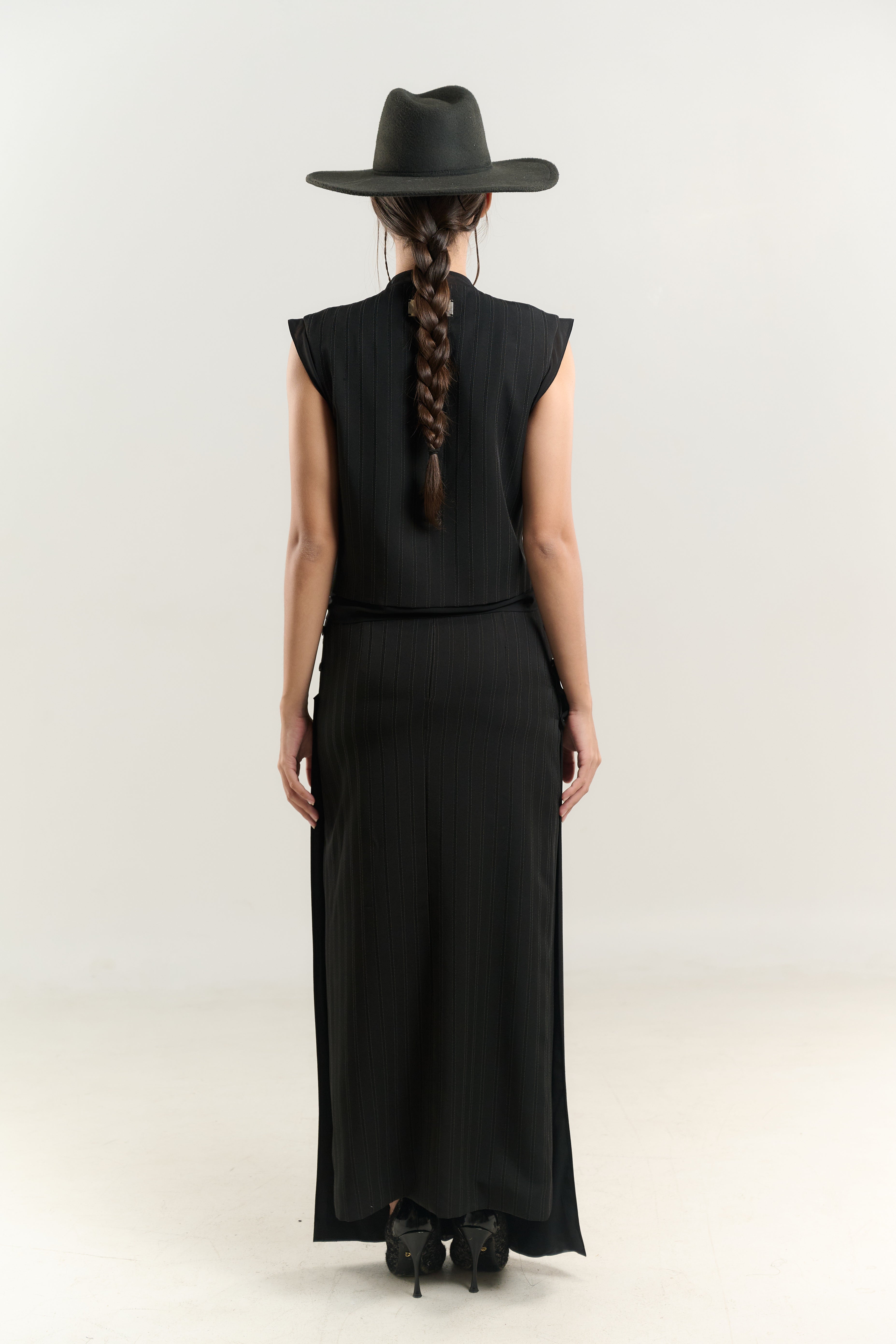 STRAIGHT VEST DOUBLE BREASTED STRAIGHT SKIRT DOUBLE LAYER SIDE BUTTON