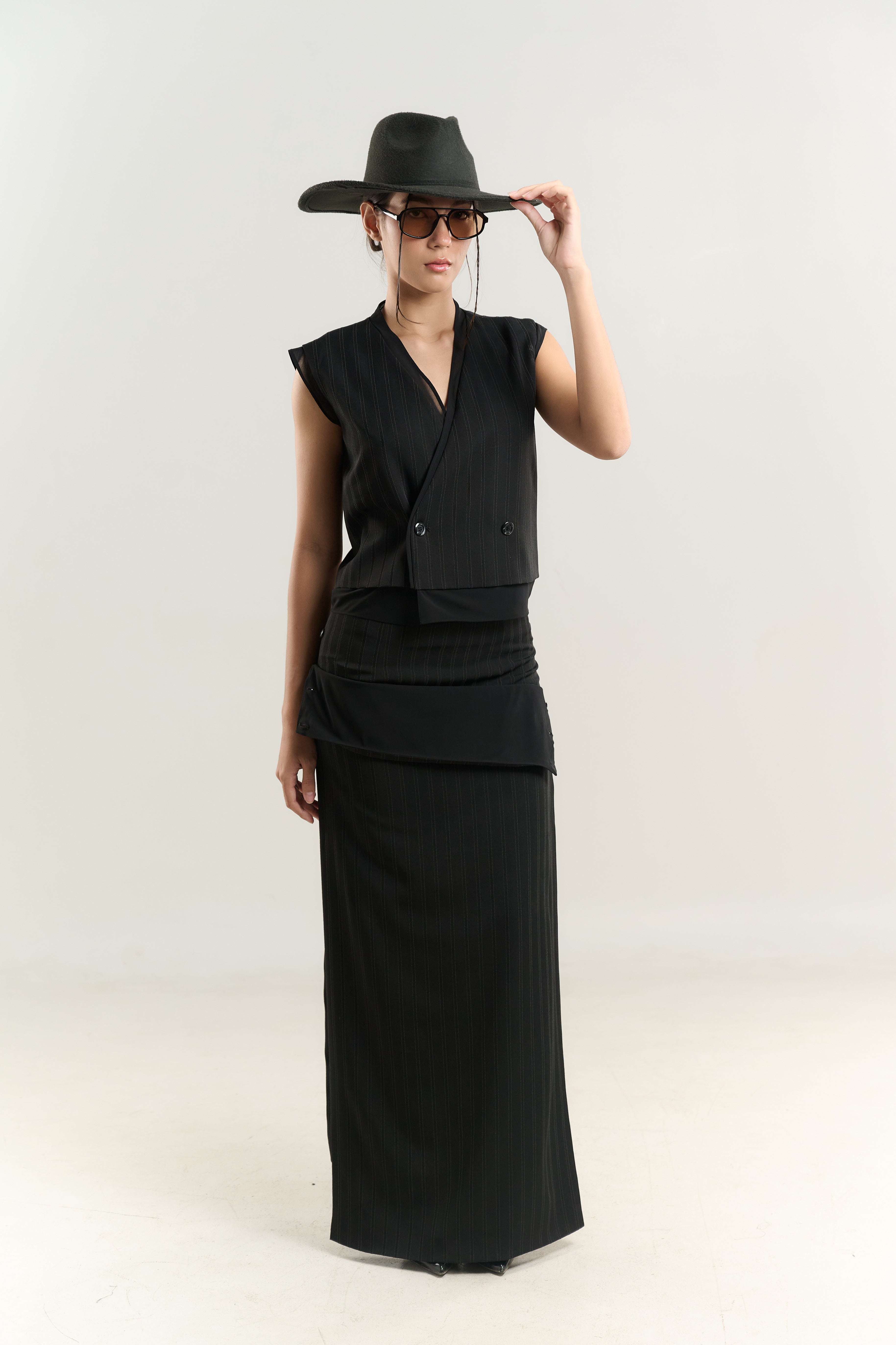 STRAIGHT VEST DOUBLE BREASTED STRAIGHT SKIRT DOUBLE LAYER SIDE BUTTON