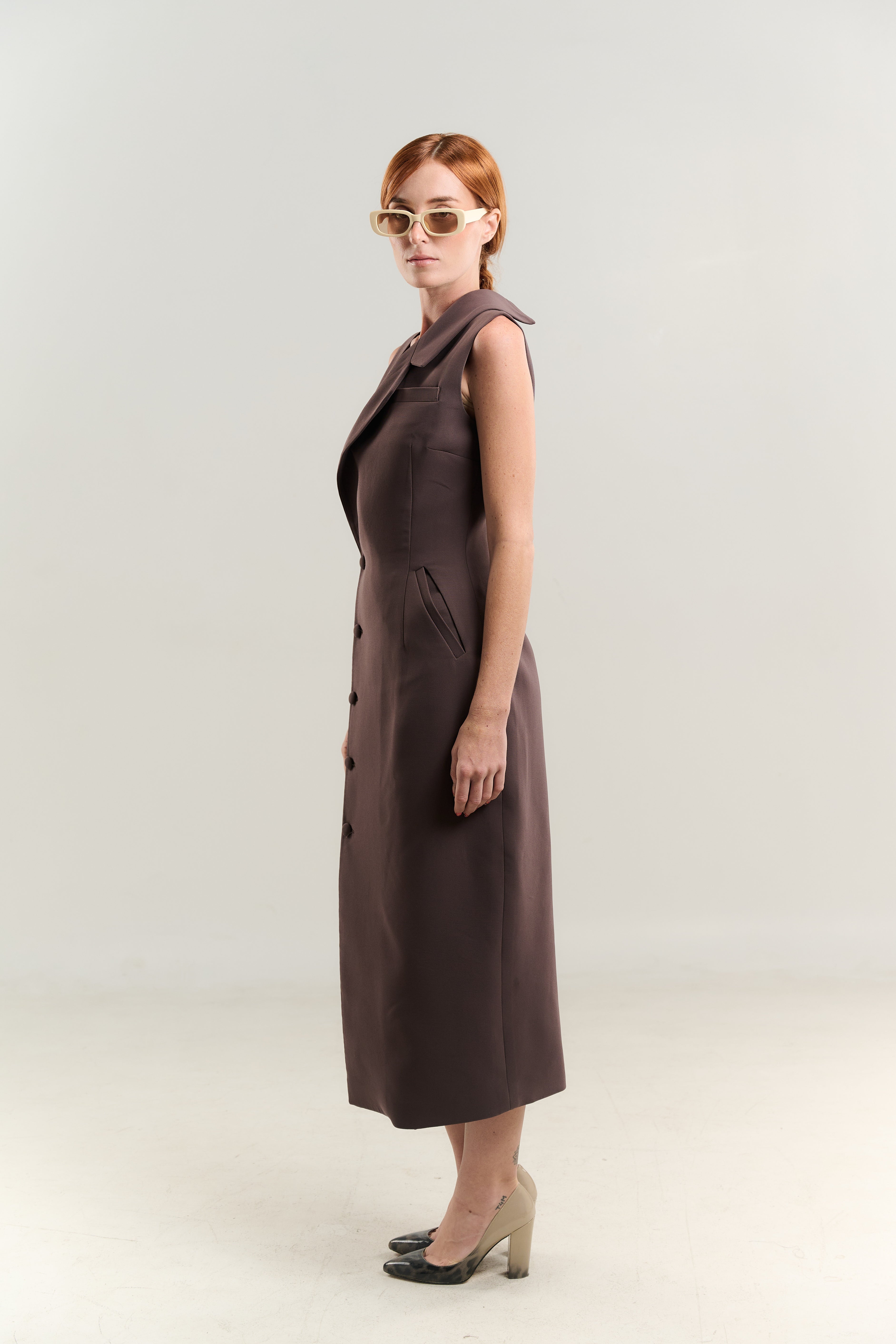 SUIT DRESS SIDE BREASTED ONE SIDE NECKLINE