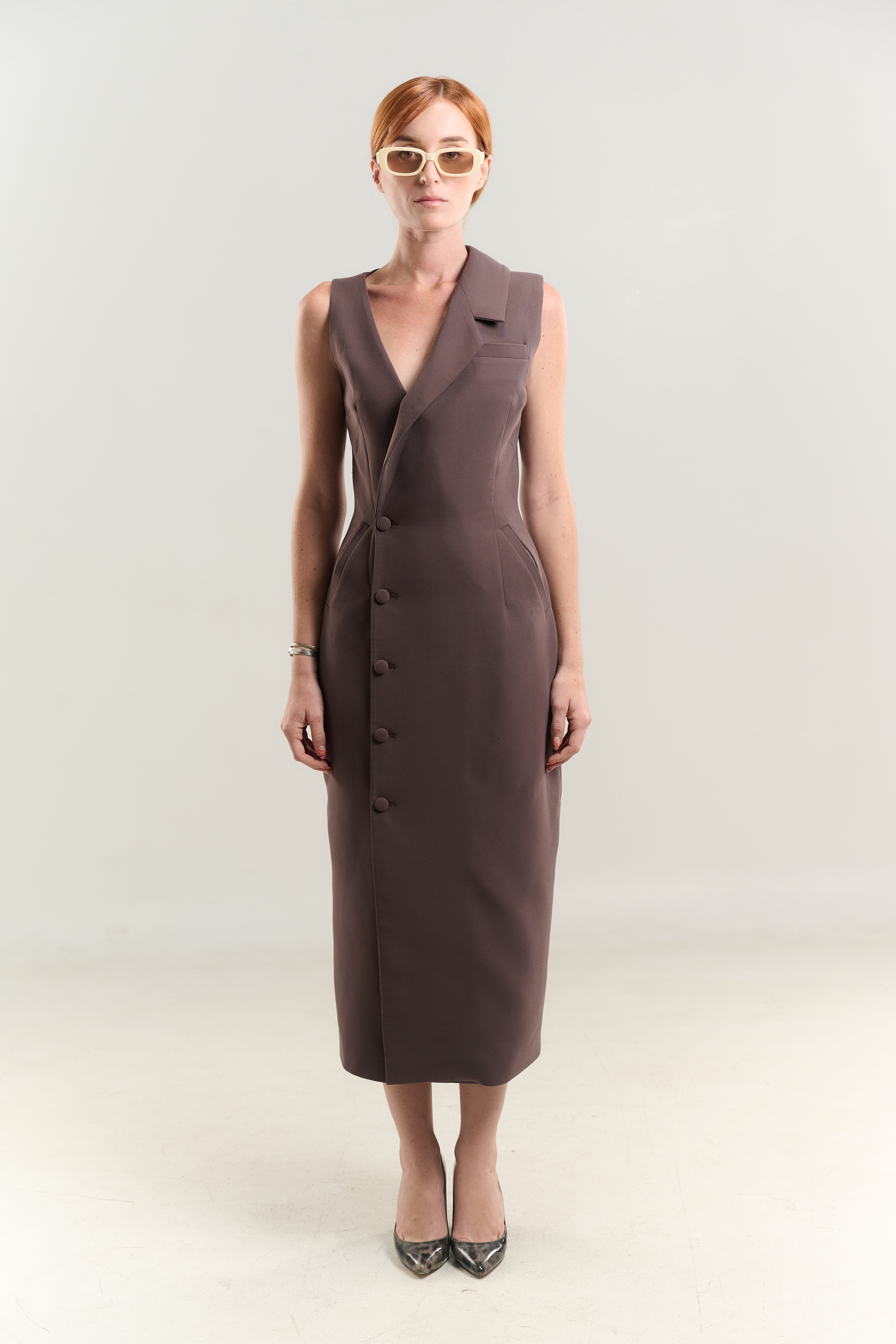 SUIT DRESS SIDE BREASTED ONE SIDE NECKLINE