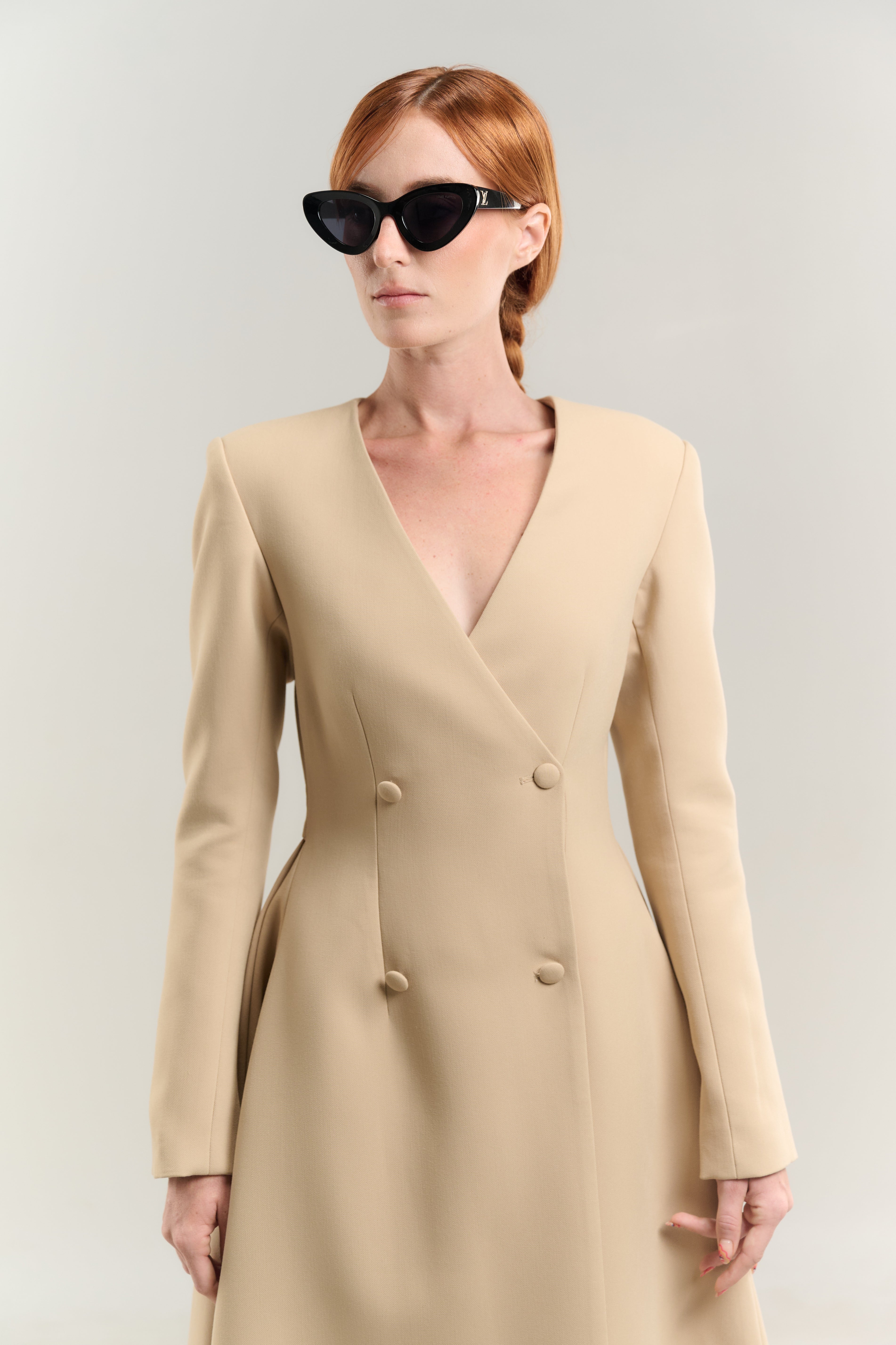 SWING COAT V-NECK DOUBLE BREASTED