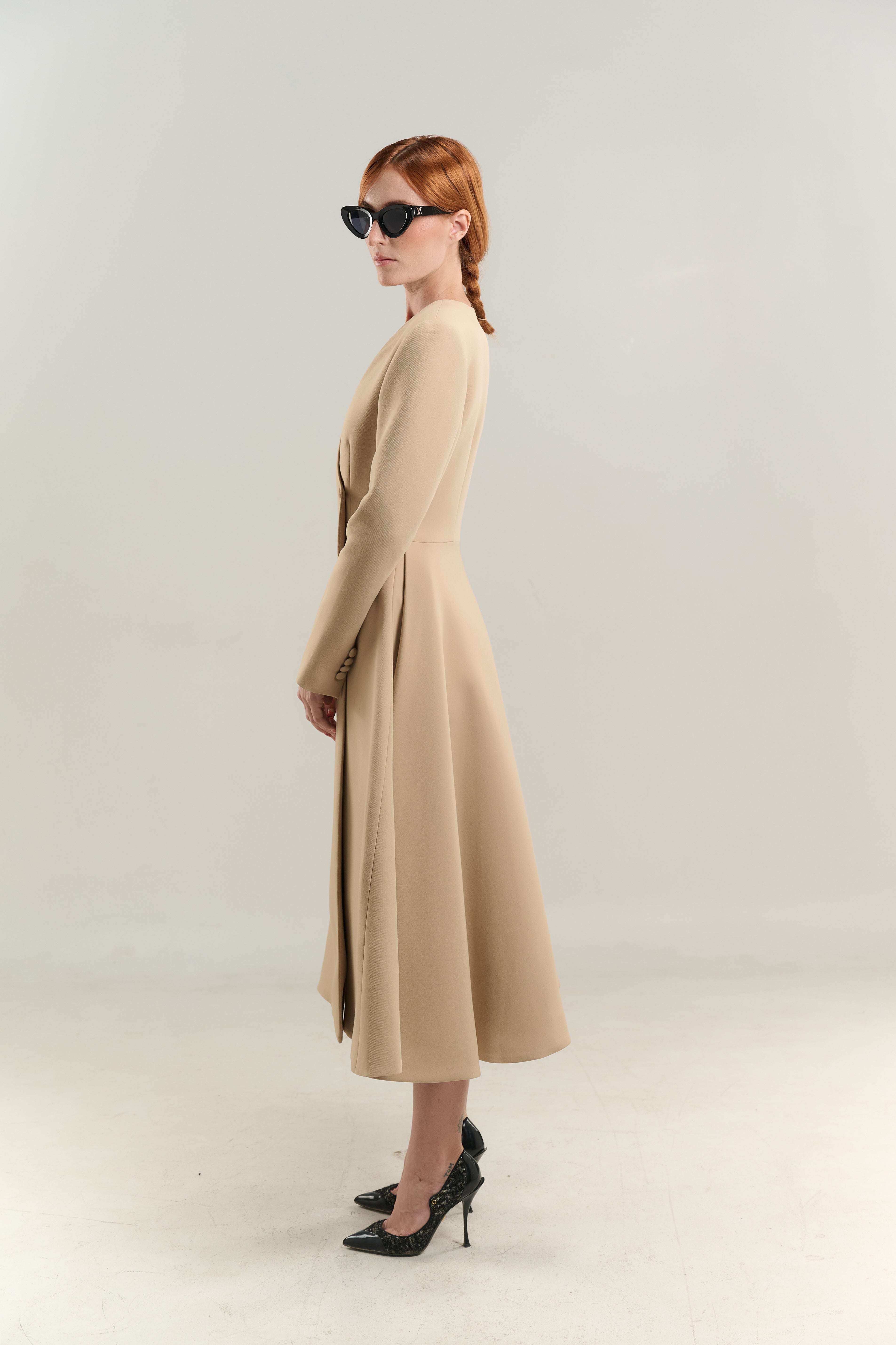 SWING COAT V-NECK DOUBLE BREASTED