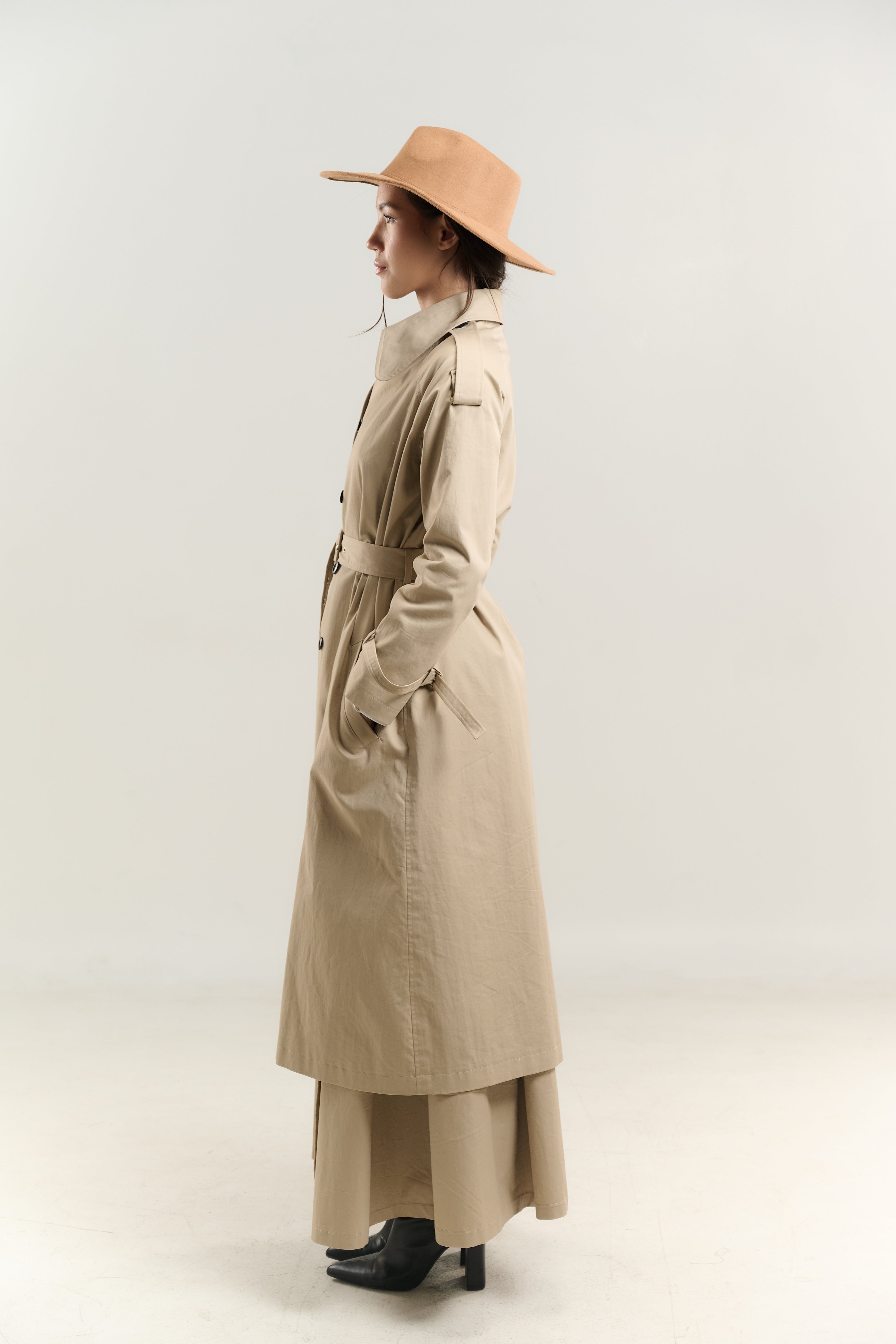 TRENCH COAT WITH TRENCH SKIRT DOUBLE BREASTED WHITE SHIRT