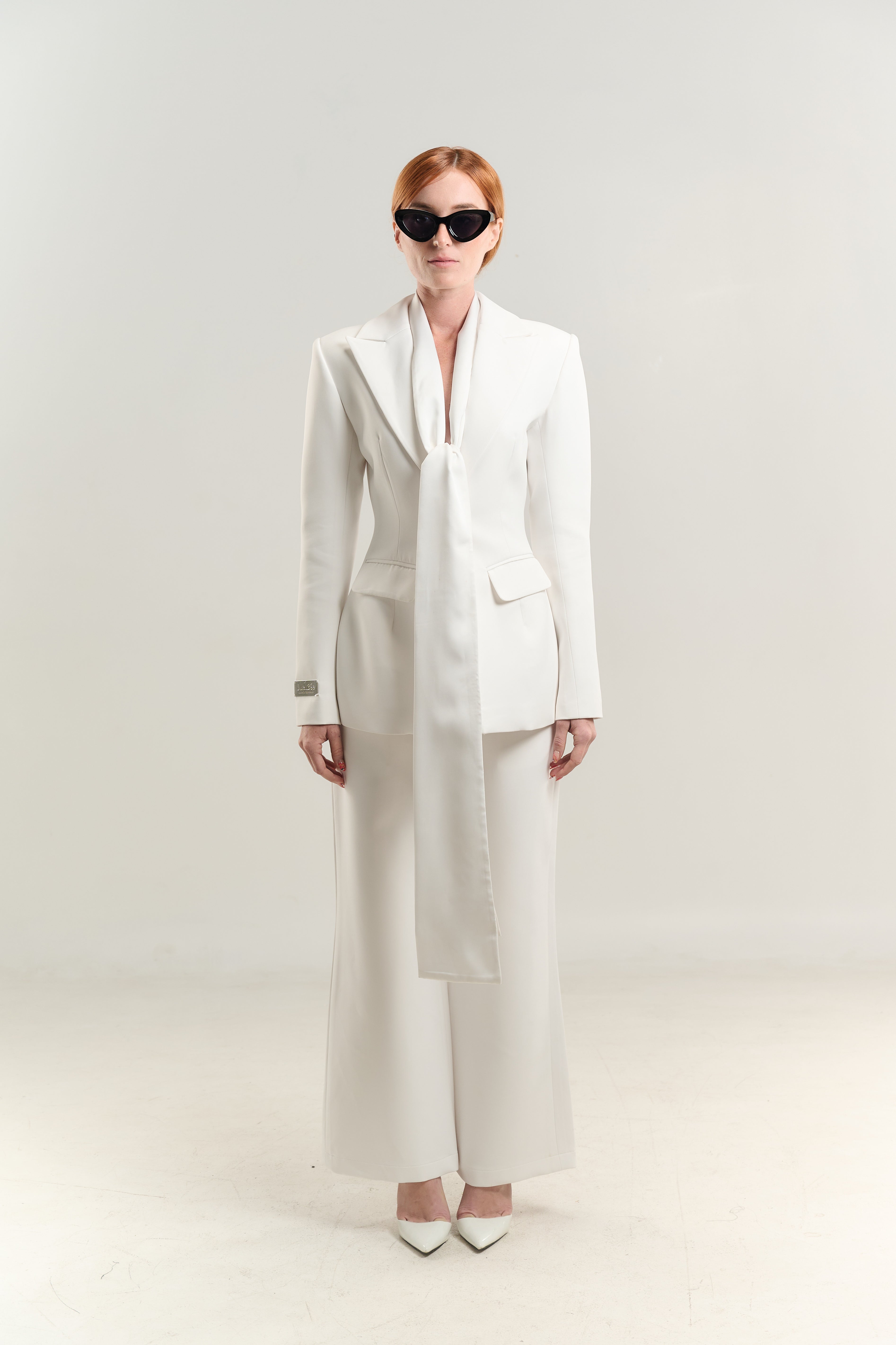 WHITE BLAZER LINEN TIE SINGLE BREASTED