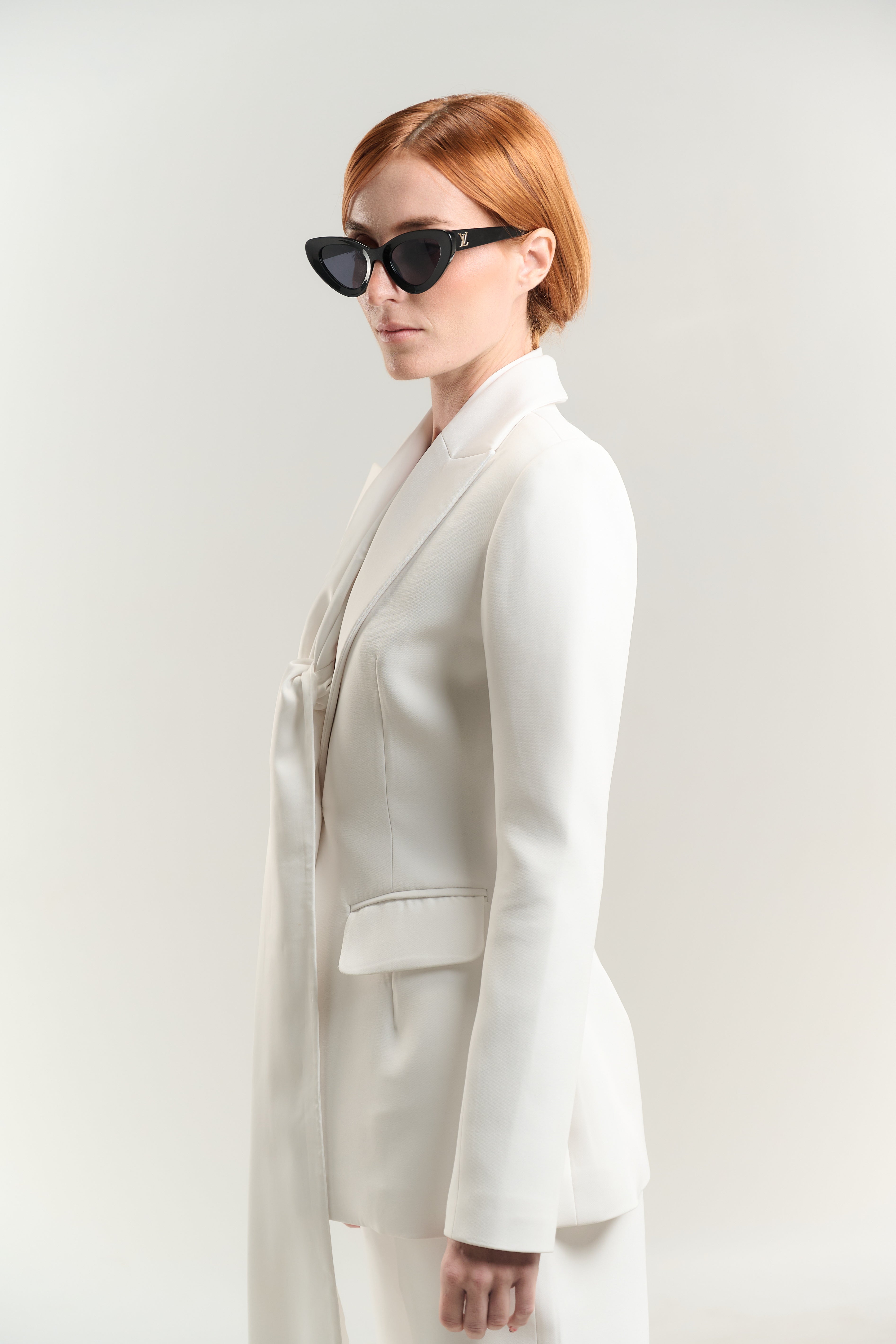 WHITE BLAZER LINEN TIE SINGLE BREASTED