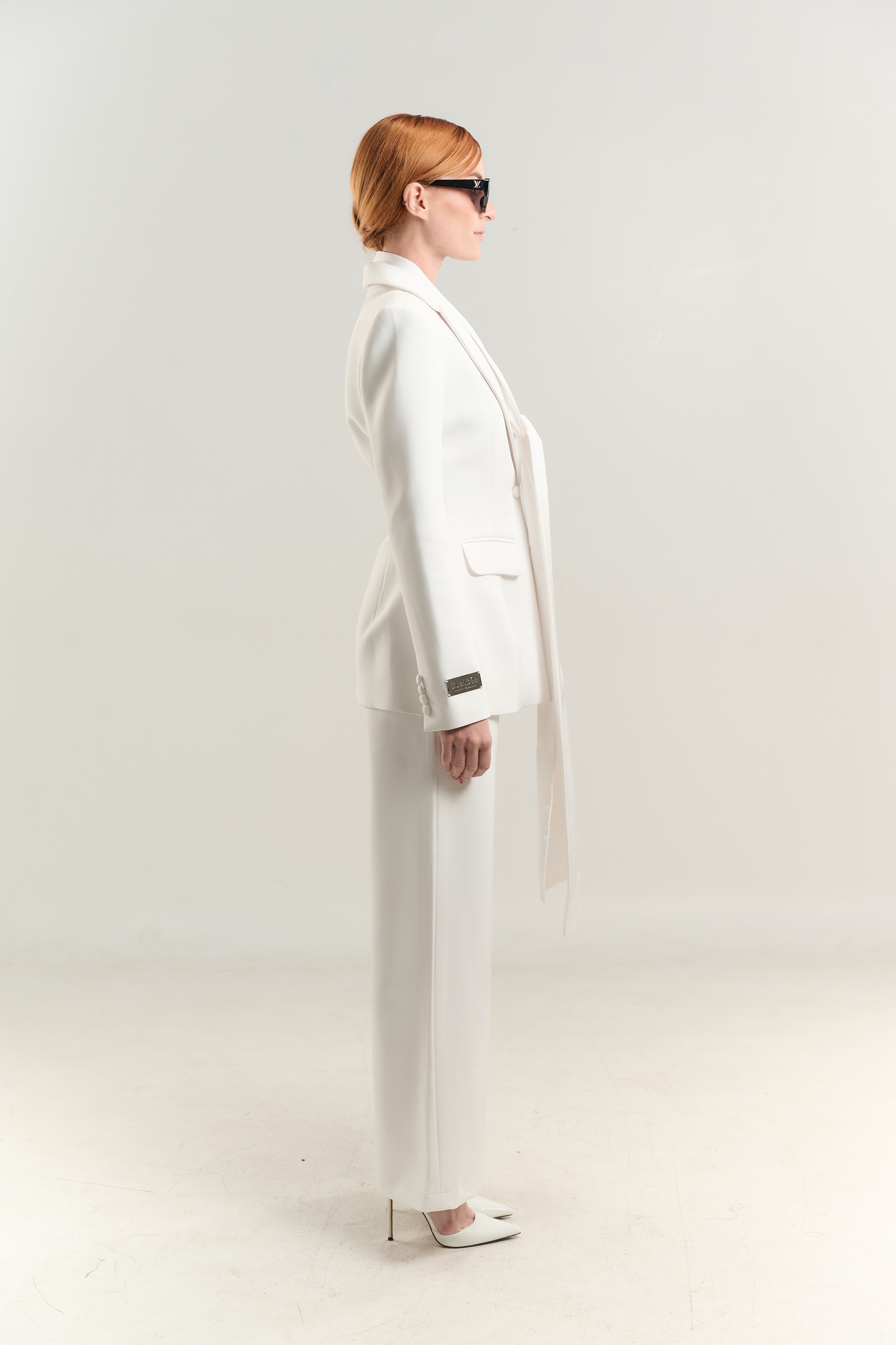 WHITE BLAZER LINEN TIE SINGLE BREASTED